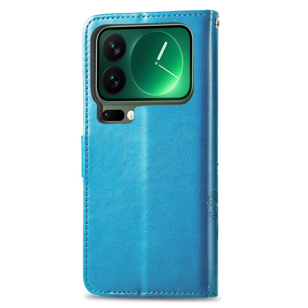For Xiaomi 17 Pro Max Leather Case Four-Leaf Clover Wallet Phone Cover - Blue