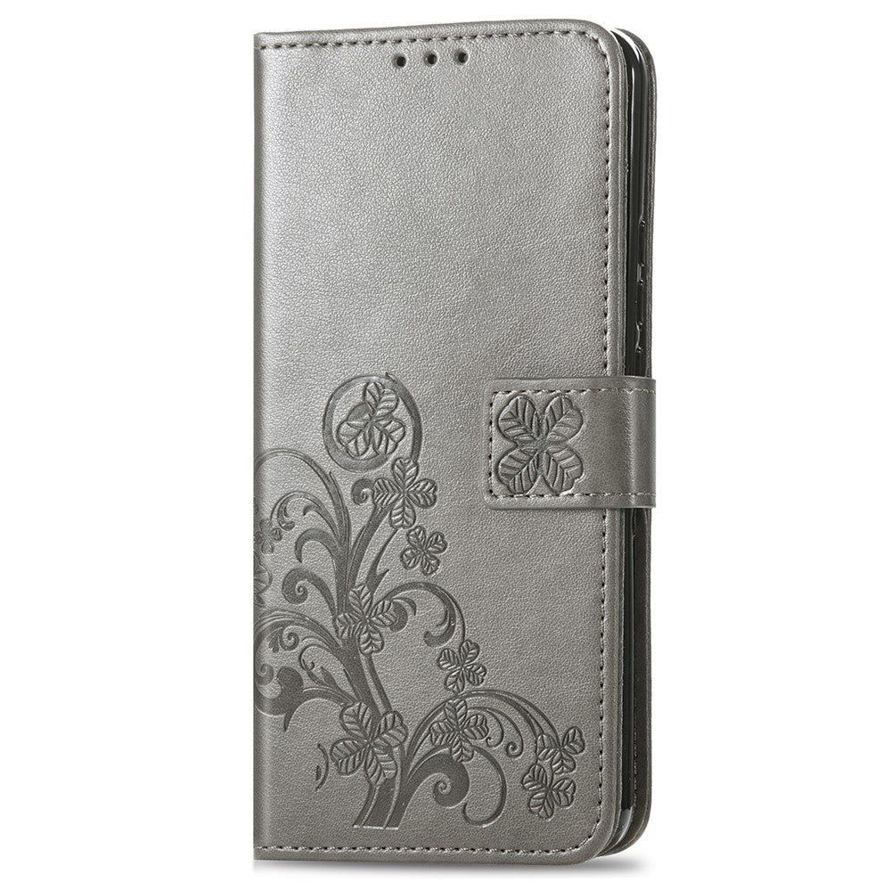 For Xiaomi 17 Pro Max Leather Case Four-Leaf Clover Wallet Phone Cover - Grey