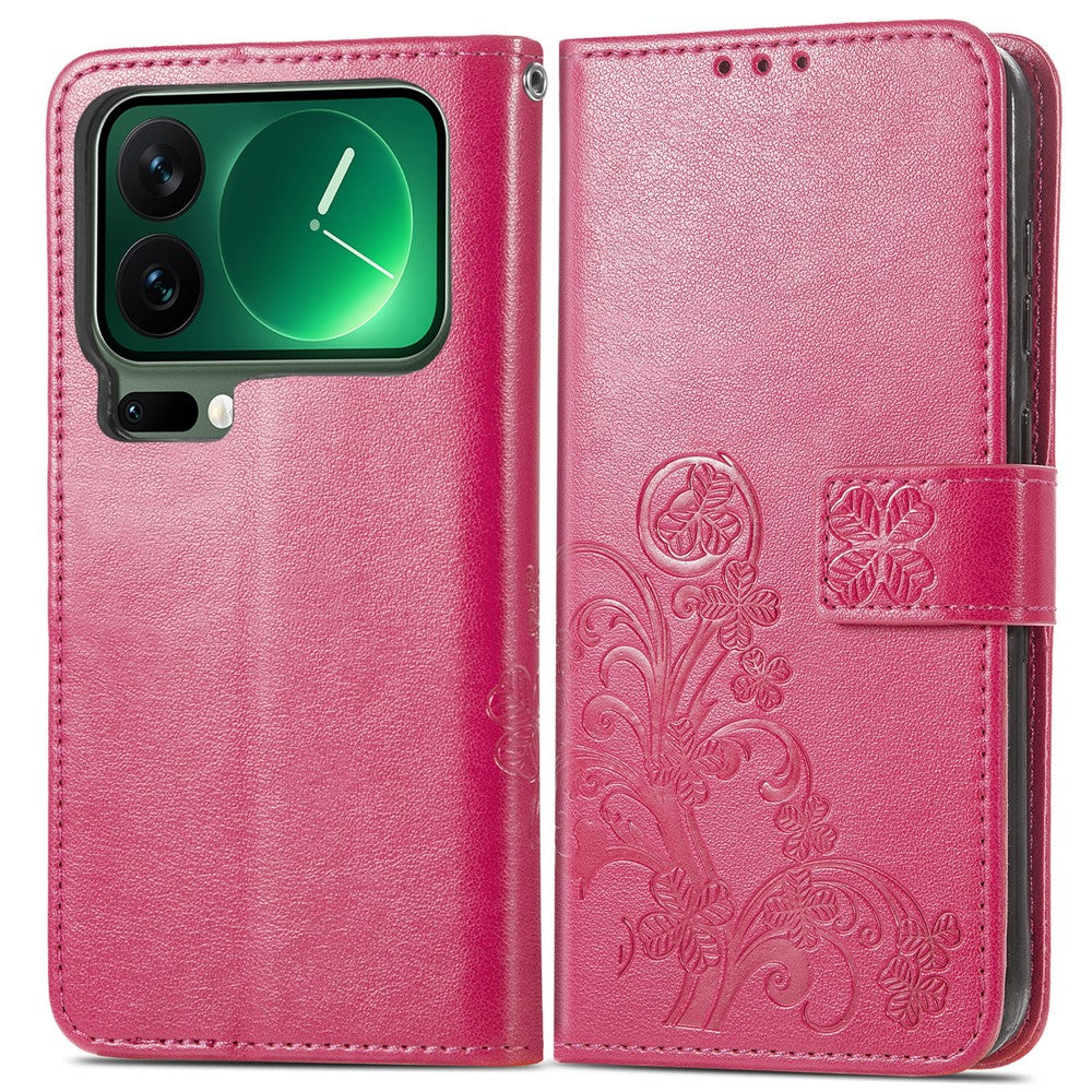 For Xiaomi 17 Pro Max Leather Case Four-Leaf Clover Wallet Phone Cover - Rose