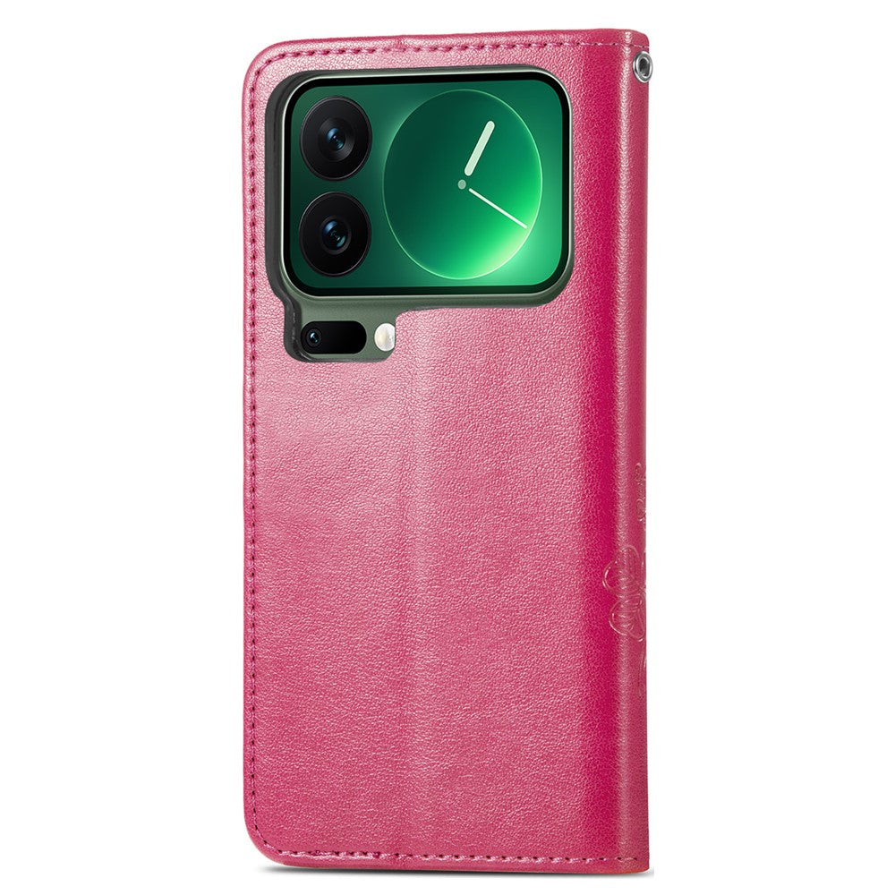 For Xiaomi 17 Pro Max Leather Case Four-Leaf Clover Wallet Phone Cover - Rose