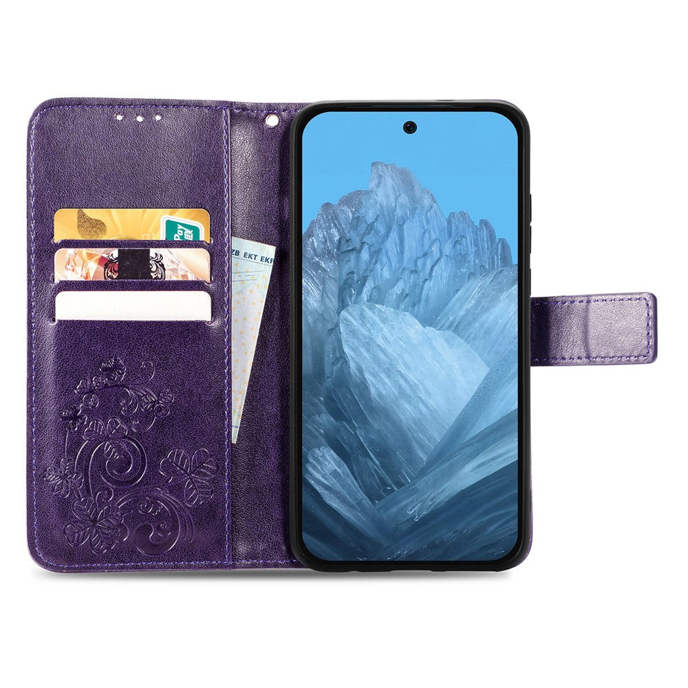 For Xiaomi 17 Pro Max Leather Case Four-Leaf Clover Wallet Phone Cover - Purple