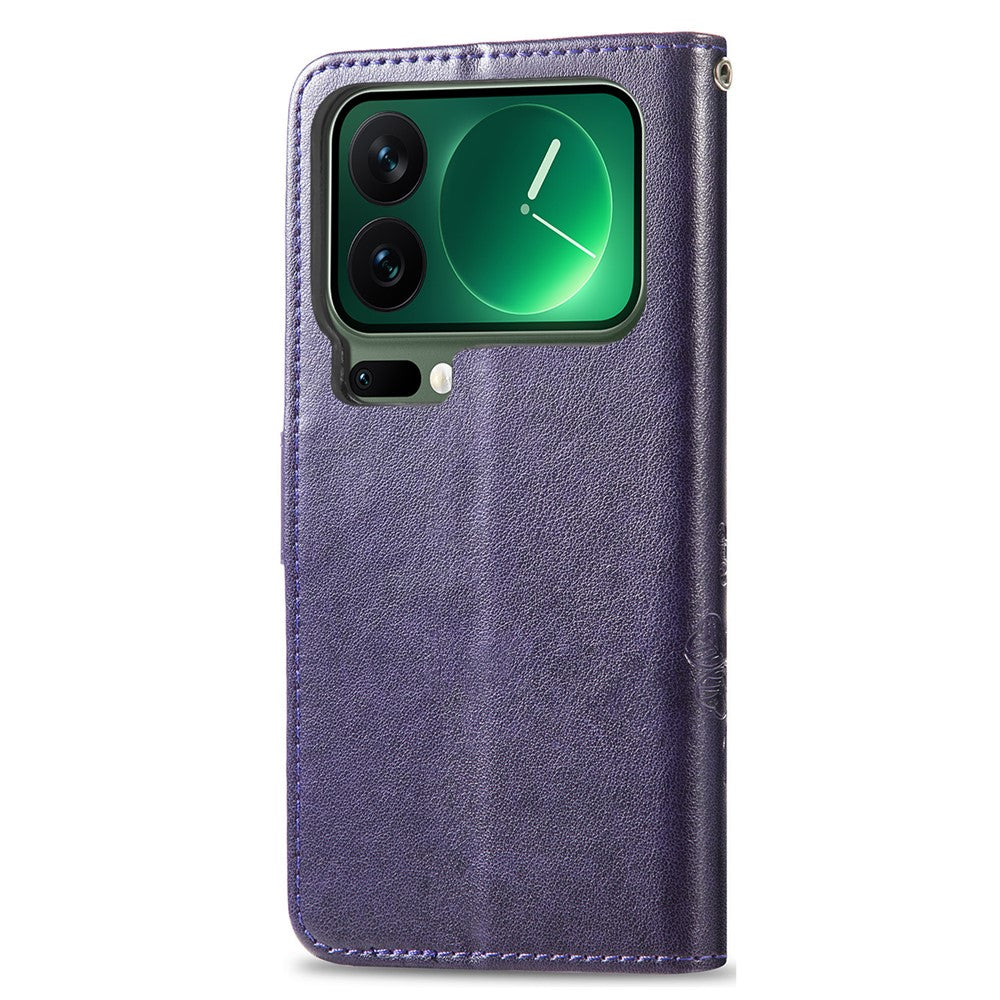 For Xiaomi 17 Pro Max Leather Case Four-Leaf Clover Wallet Phone Cover - Purple