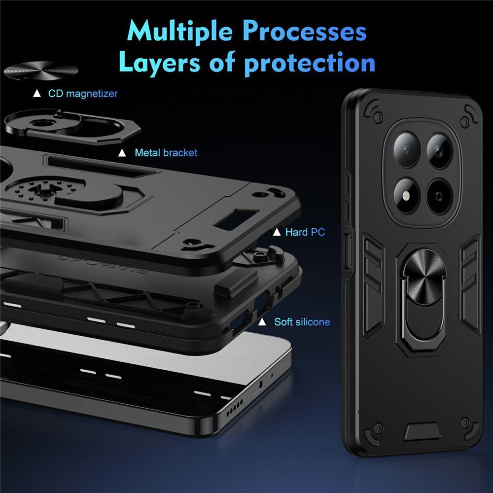 For Xiaomi Redmi Note 15 Pro 5G (Global) Case PC + TPU Drop Defend Phone Cover with Ring Kickstand - Black