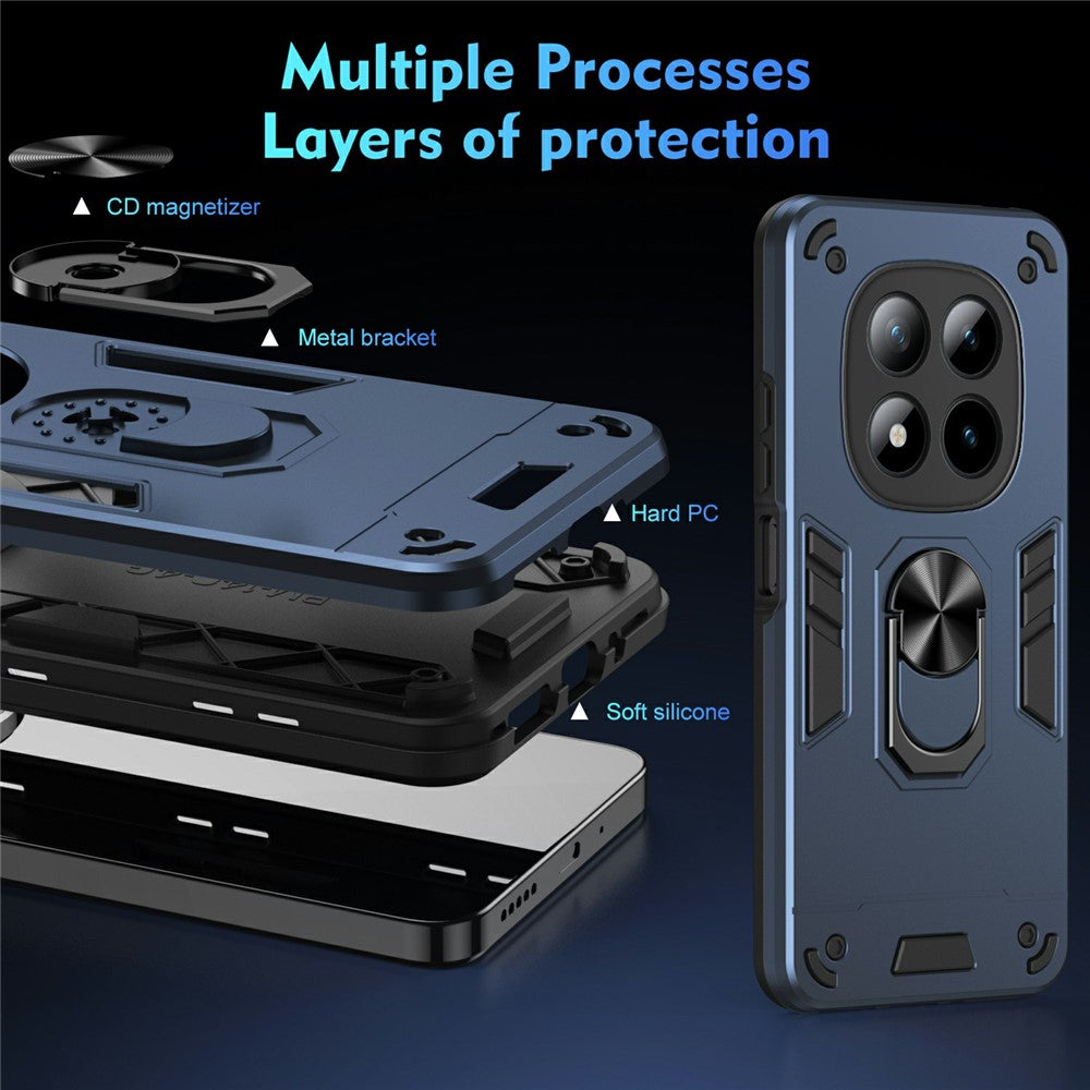 For Xiaomi Poco M8 Pro 5G / Redmi Note 15 Pro+ 5G (Global) Case PC + TPU Drop Defend Phone Cover with Ring Kickstand - Blue