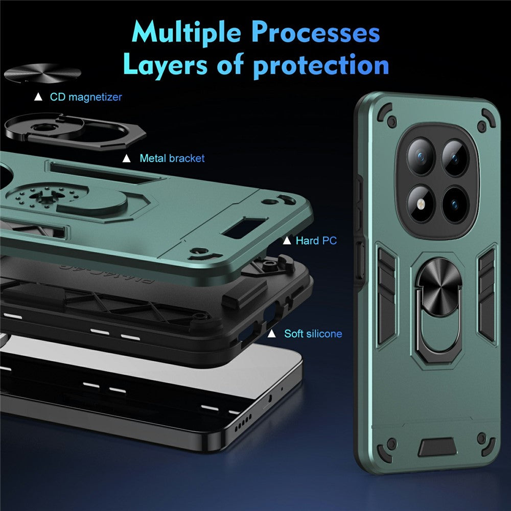 For Xiaomi Poco M8 Pro 5G / Redmi Note 15 Pro+ 5G (Global) Case PC + TPU Drop Defend Phone Cover with Ring Kickstand - Green