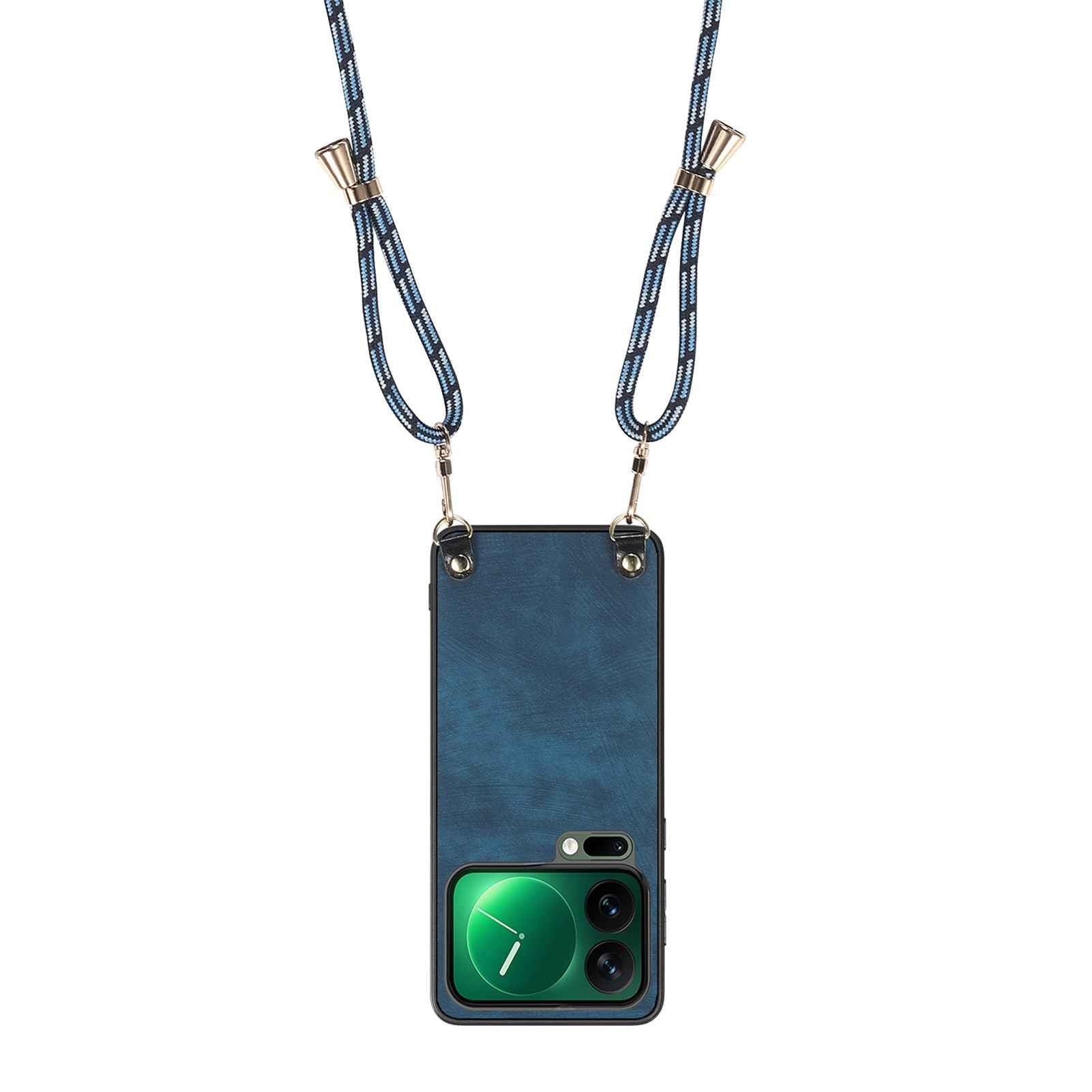 For Xiaomi 17 Pro Retro Leather Phone Back Cover with Adjustable Strap - Blue