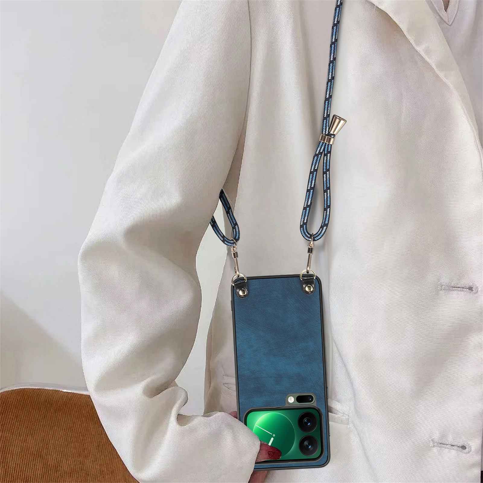 For Xiaomi 17 Pro Retro Leather Phone Back Cover with Adjustable Strap - Blue
