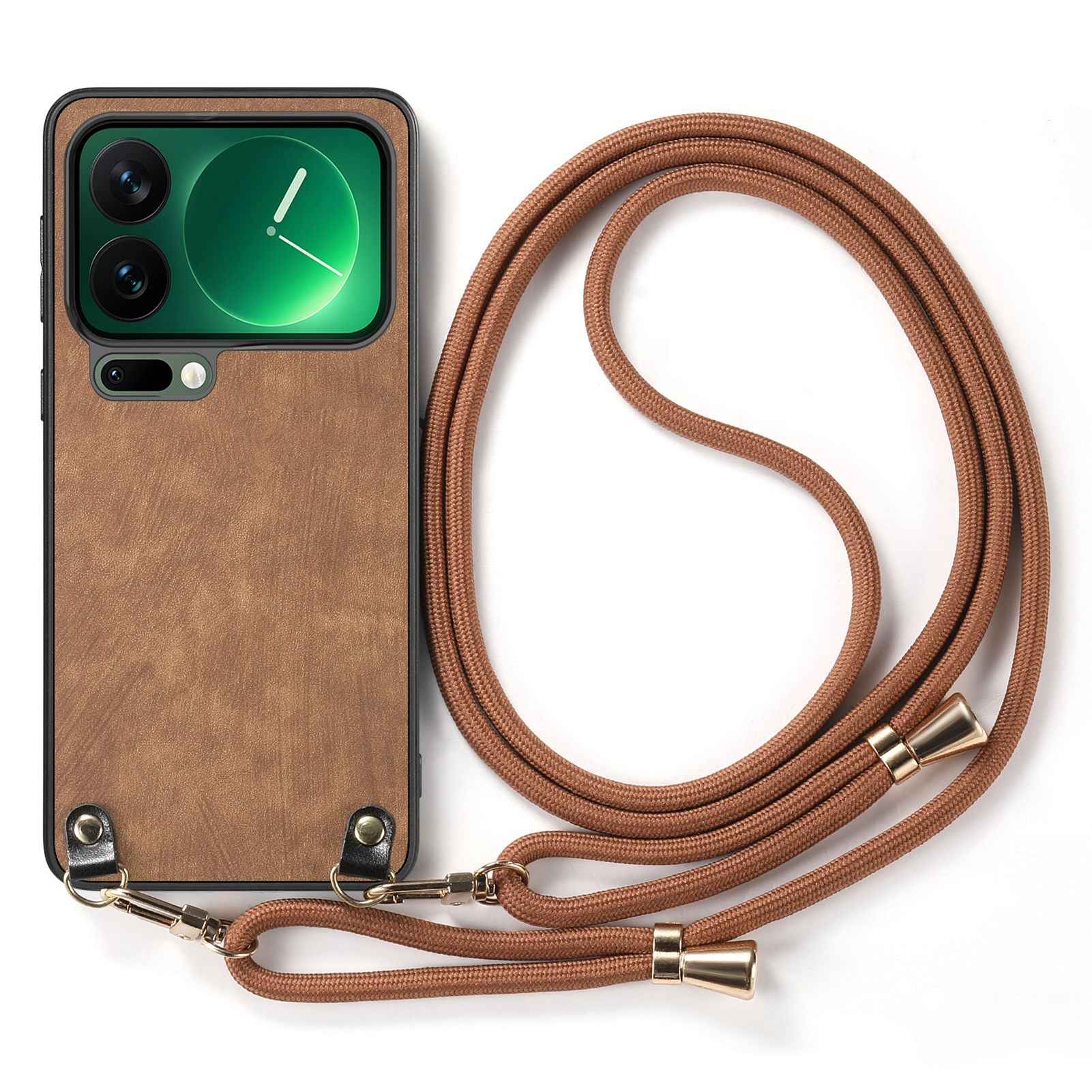 For Xiaomi 17 Pro Retro Leather Phone Back Cover with Adjustable Strap - Brown