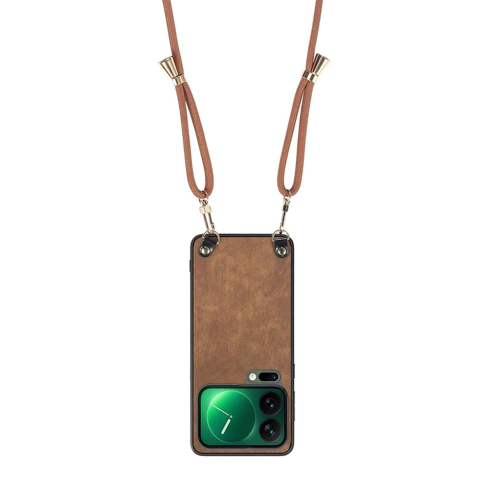 For Xiaomi 17 Pro Retro Leather Phone Back Cover with Adjustable Strap - Brown