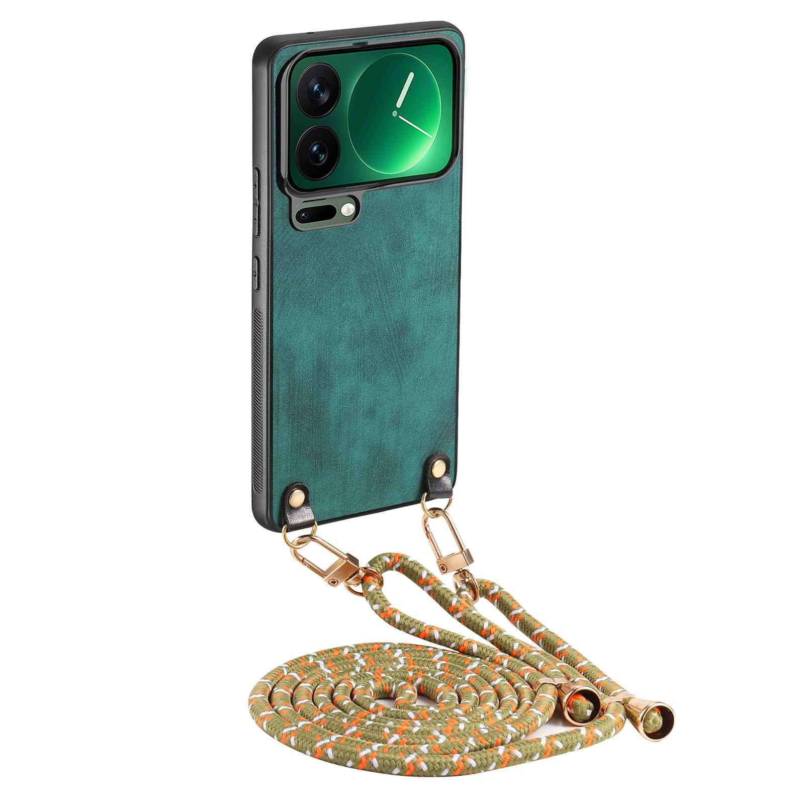 For Xiaomi 17 Pro Retro Leather Phone Back Cover with Adjustable Strap - Green