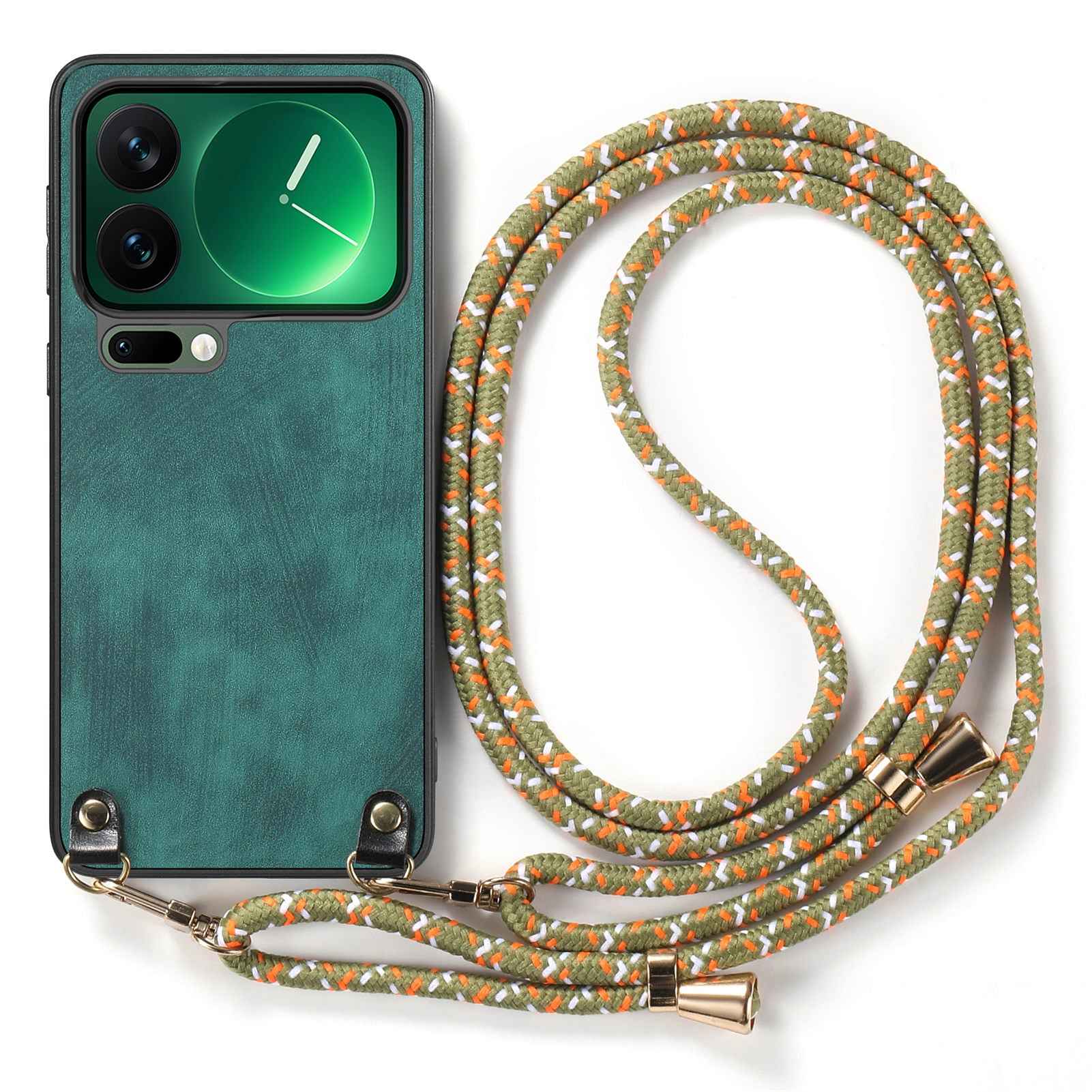 For Xiaomi 17 Pro Retro Leather Phone Back Cover with Adjustable Strap - Green