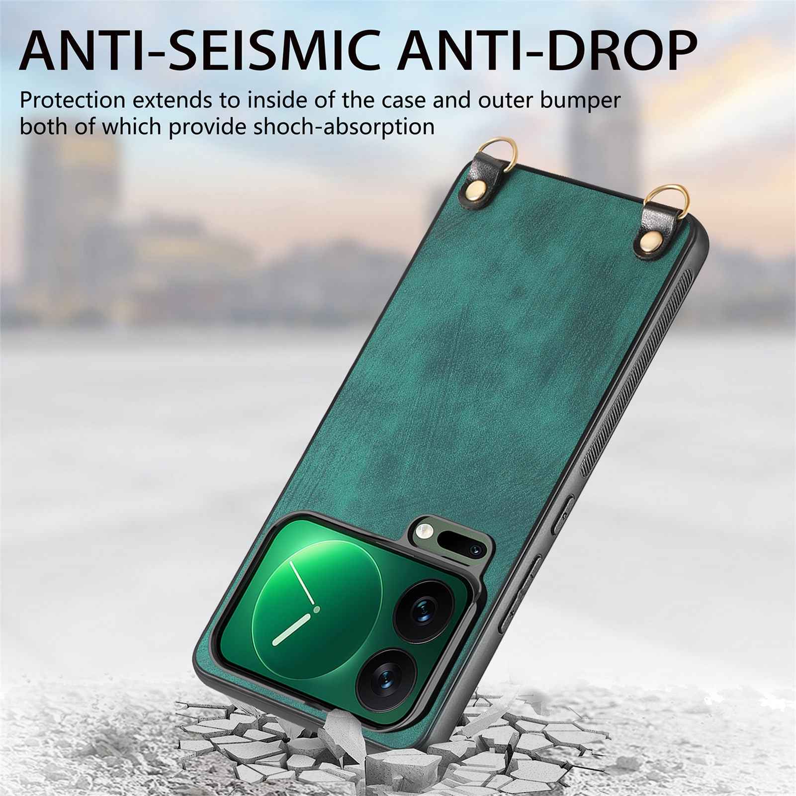 For Xiaomi 17 Pro Retro Leather Phone Back Cover with Adjustable Strap - Green