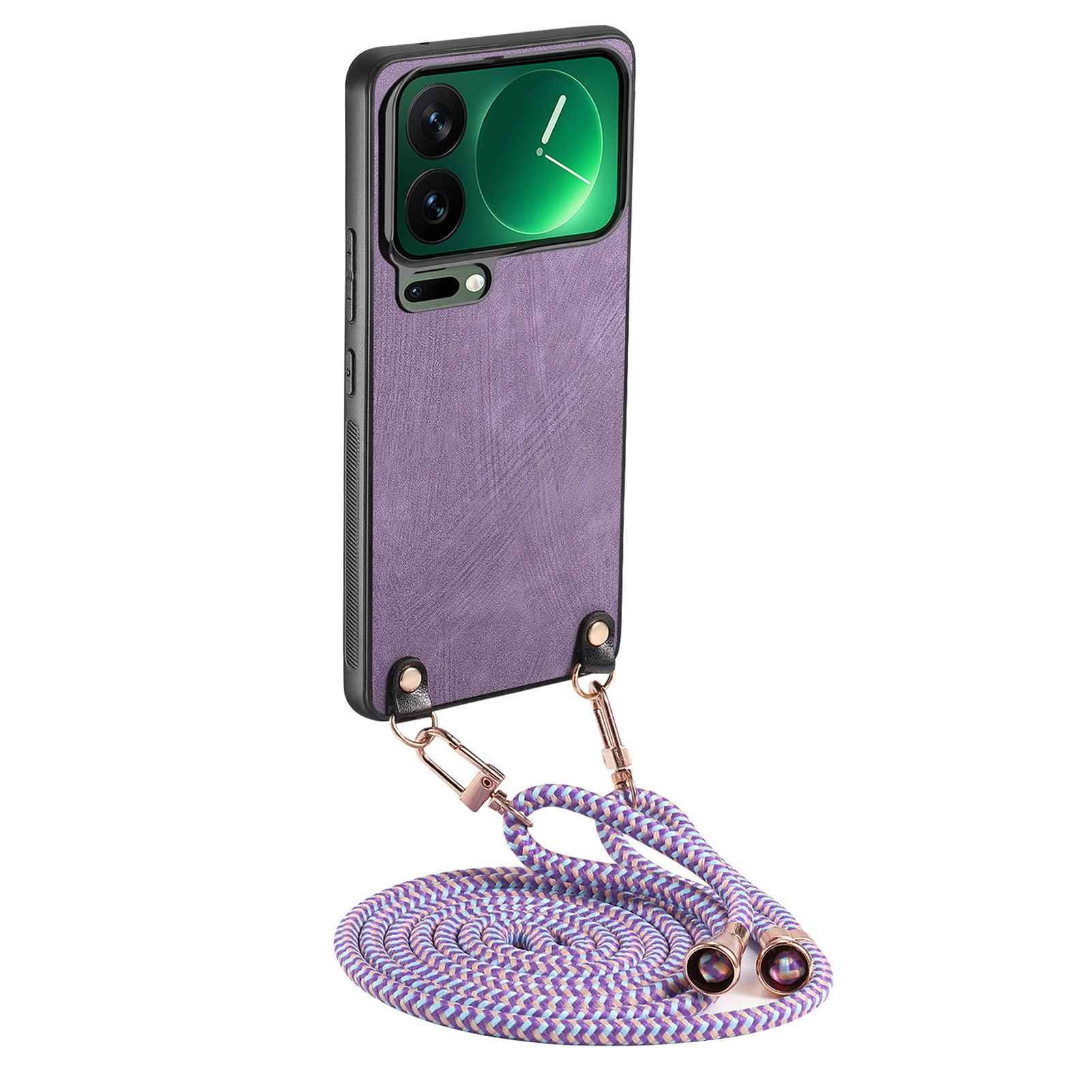 For Xiaomi 17 Pro Retro Leather Phone Back Cover with Adjustable Strap - Purple
