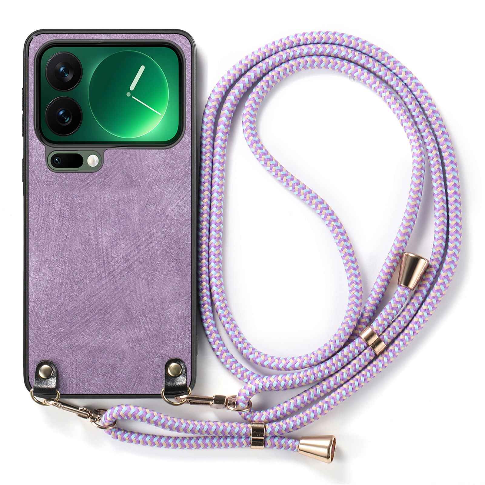 For Xiaomi 17 Pro Retro Leather Phone Back Cover with Adjustable Strap - Purple