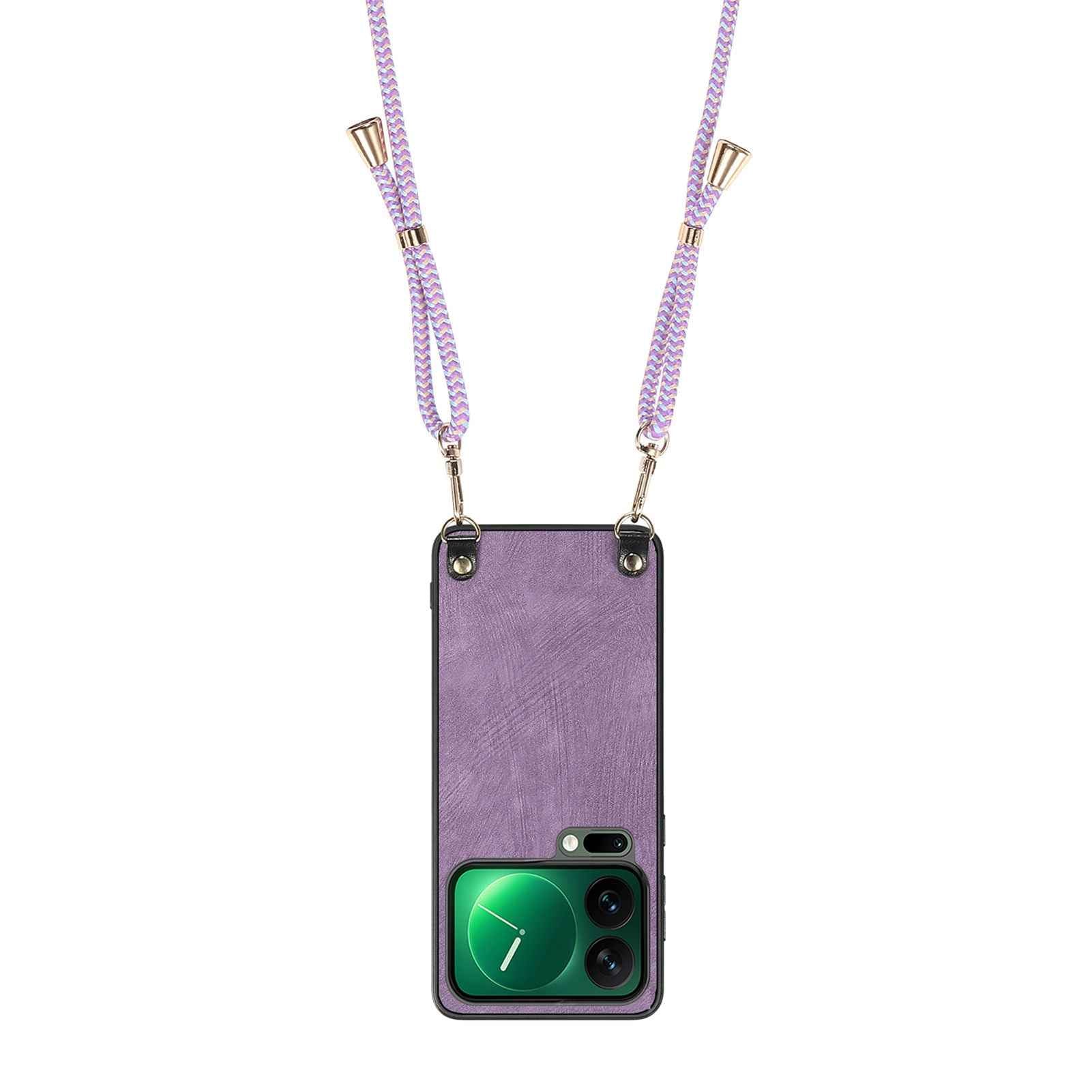 For Xiaomi 17 Pro Retro Leather Phone Back Cover with Adjustable Strap - Purple