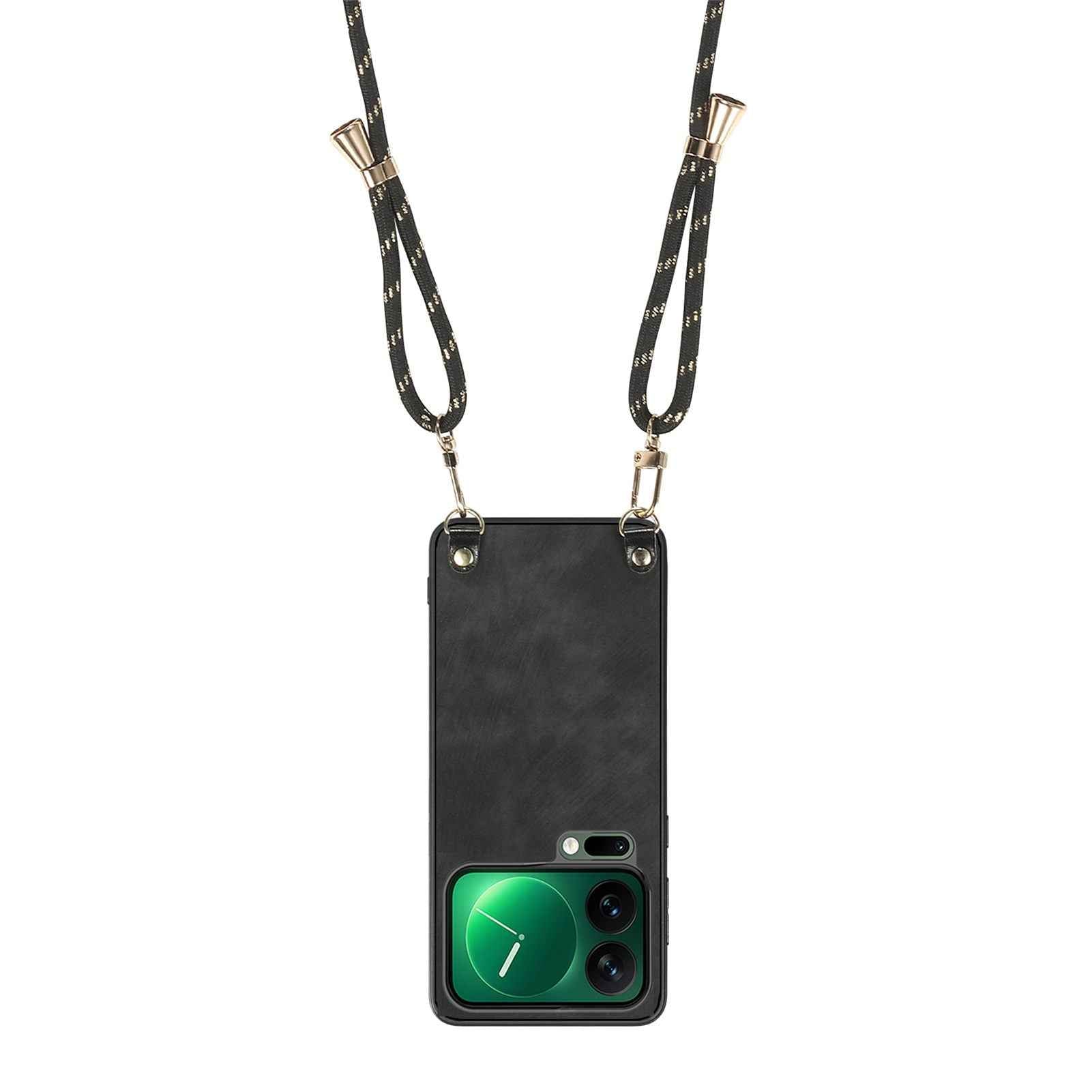 For Xiaomi 17 Pro Retro Leather Phone Back Cover with Adjustable Strap - Black
