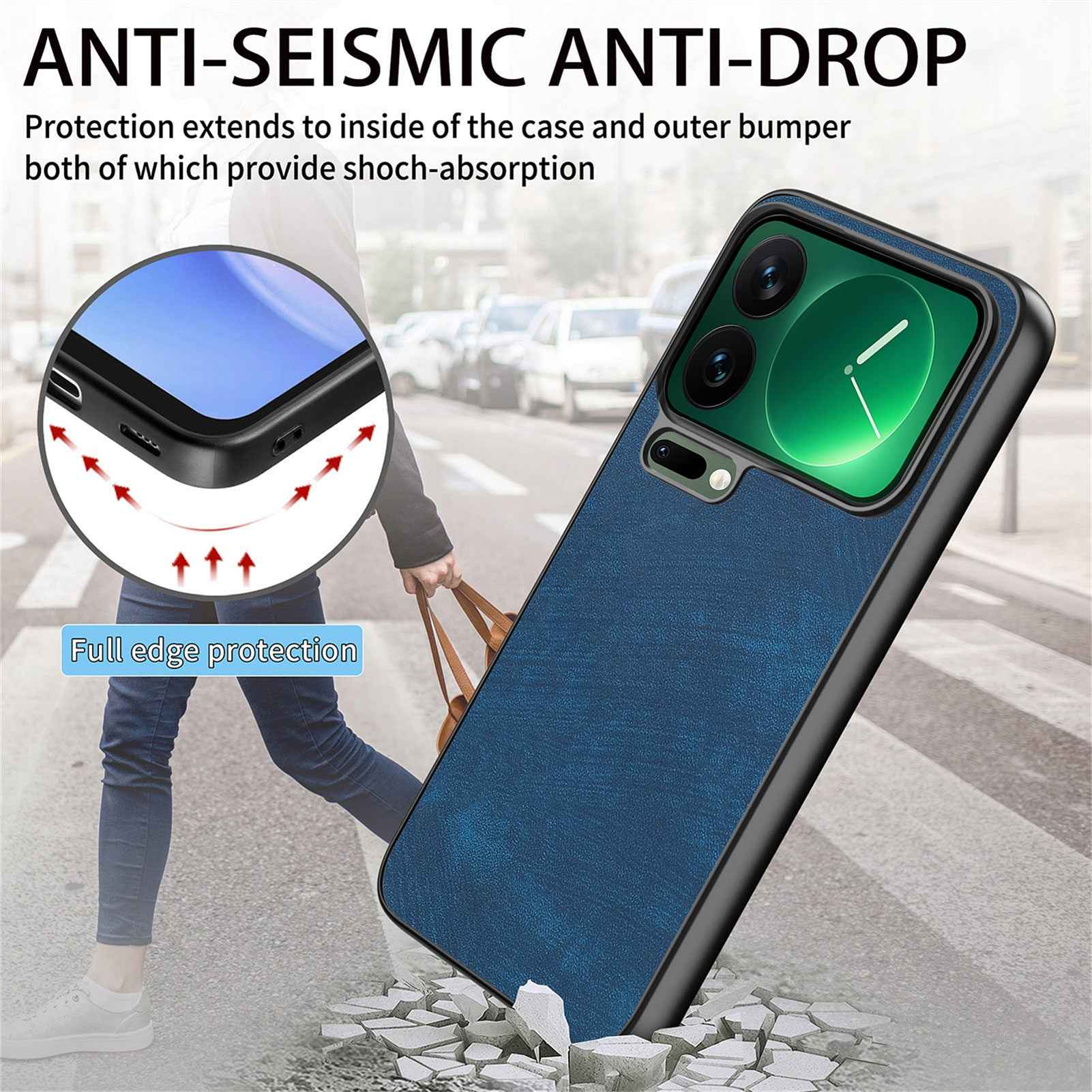 For Xiaomi 17 Pro Case Shockproof Slim Retro Leather Phone Back Cover - Blue