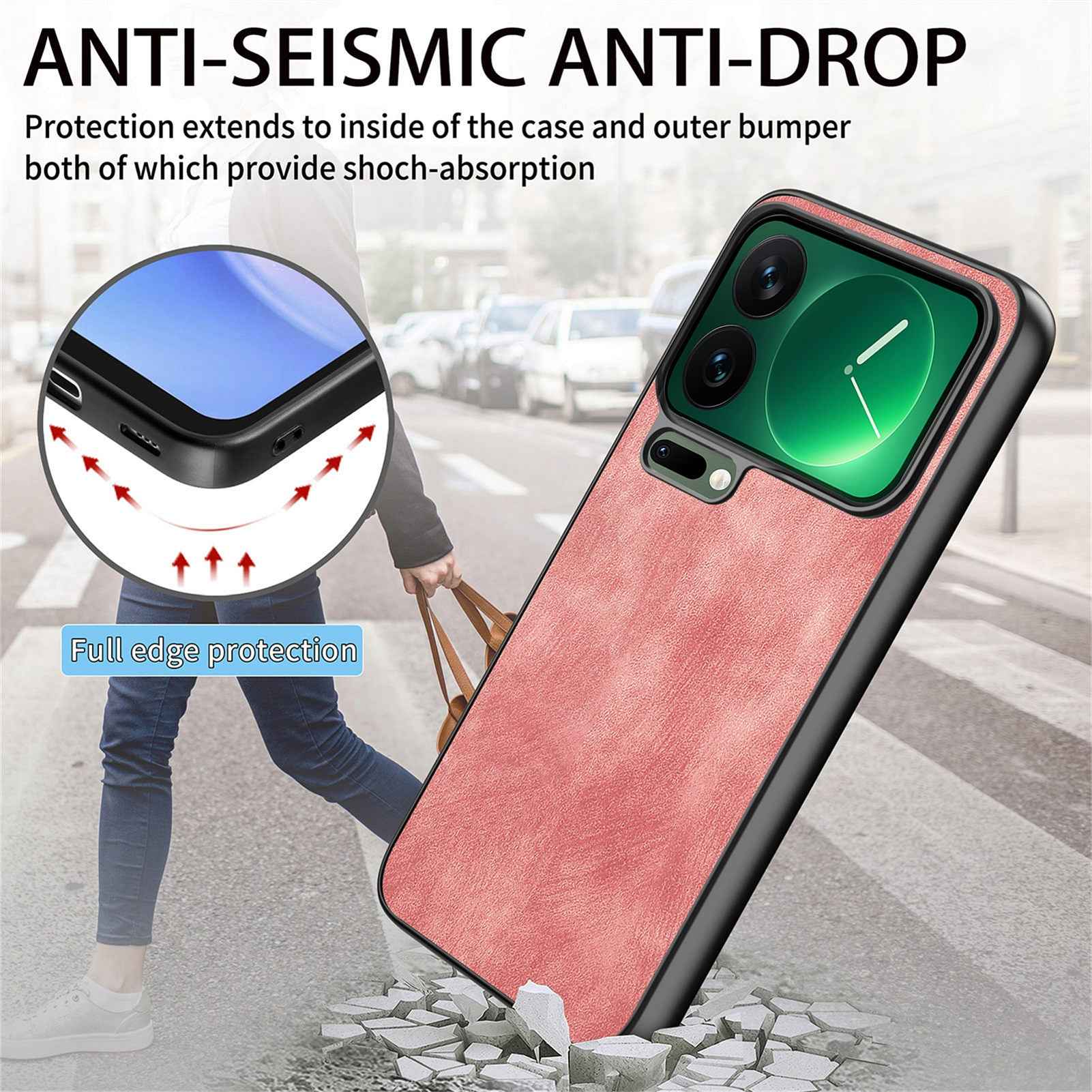 For Xiaomi 17 Pro Case Shockproof Slim Retro Leather Phone Back Cover - Pink