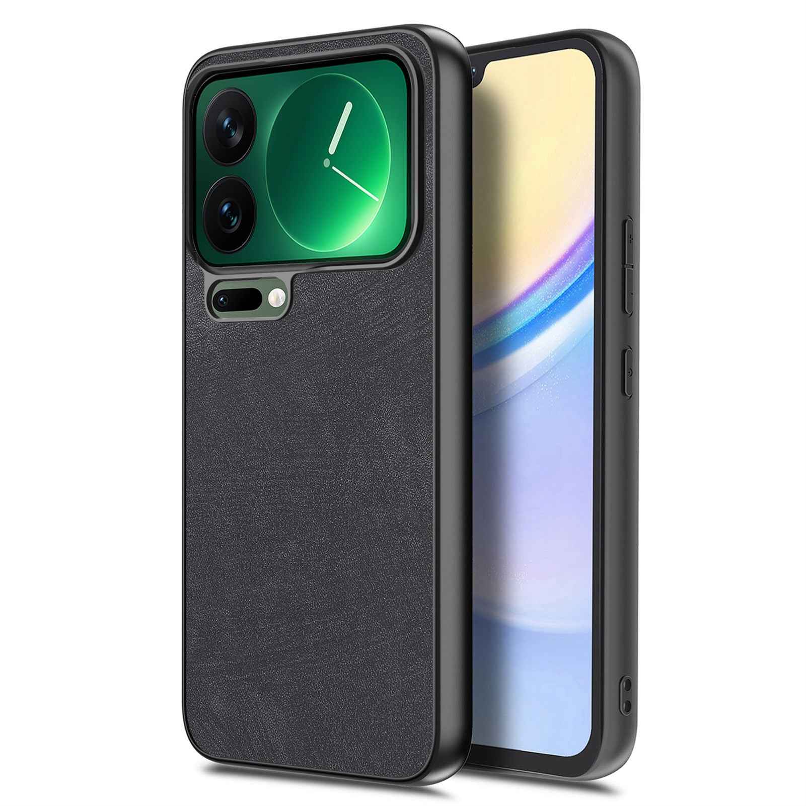 For Xiaomi 17 Pro Case Shockproof Slim Retro Leather Phone Back Cover - Black