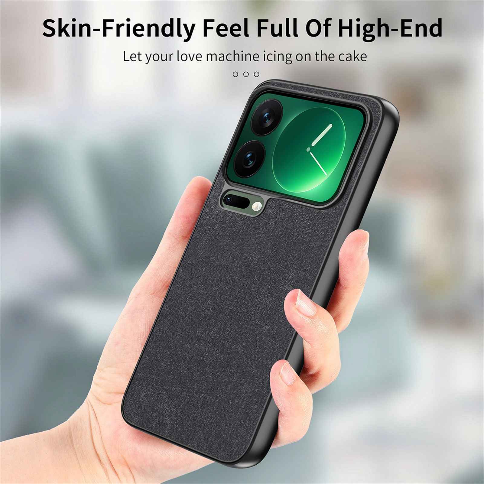 For Xiaomi 17 Pro Case Shockproof Slim Retro Leather Phone Back Cover - Black