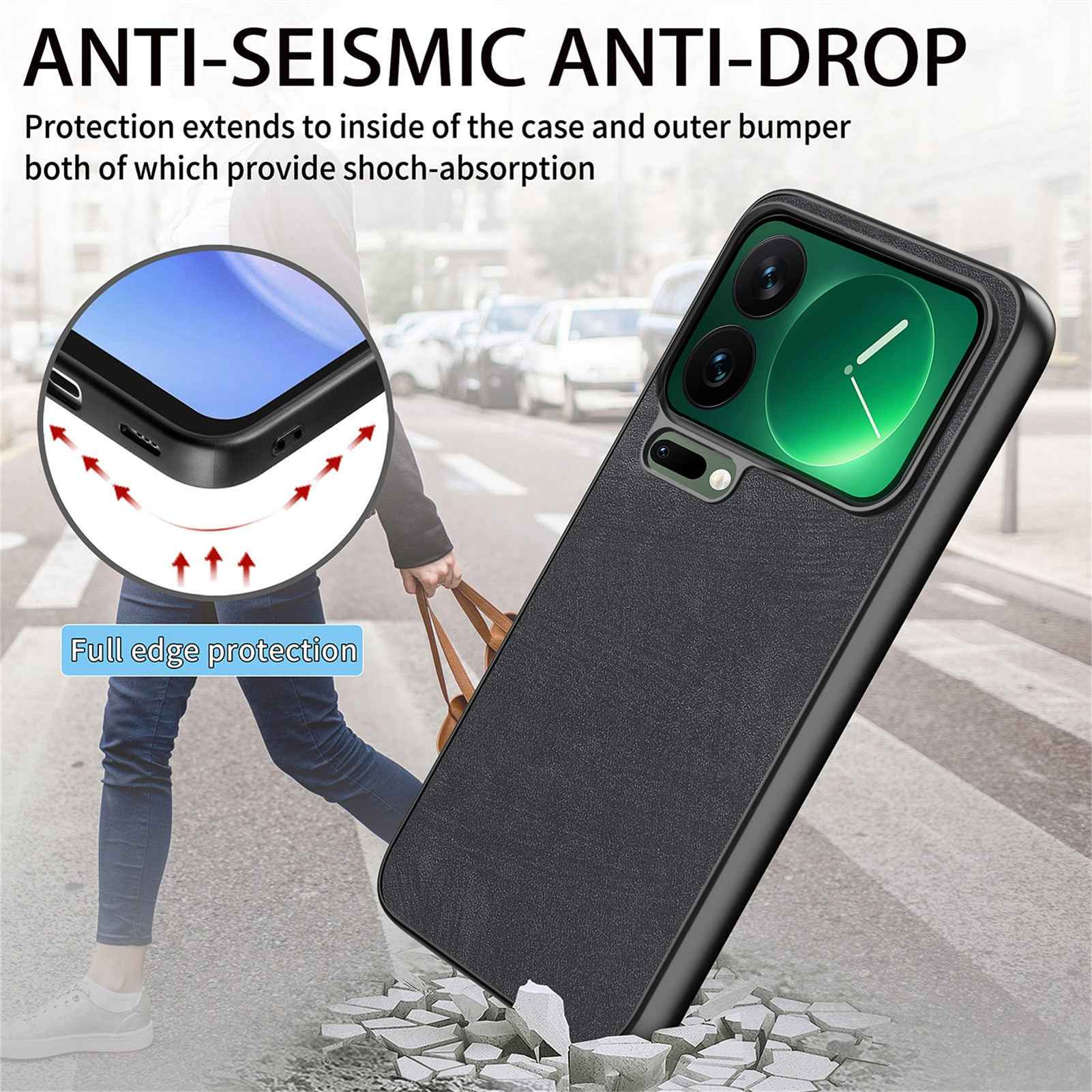 For Xiaomi 17 Pro Case Shockproof Slim Retro Leather Phone Back Cover - Black
