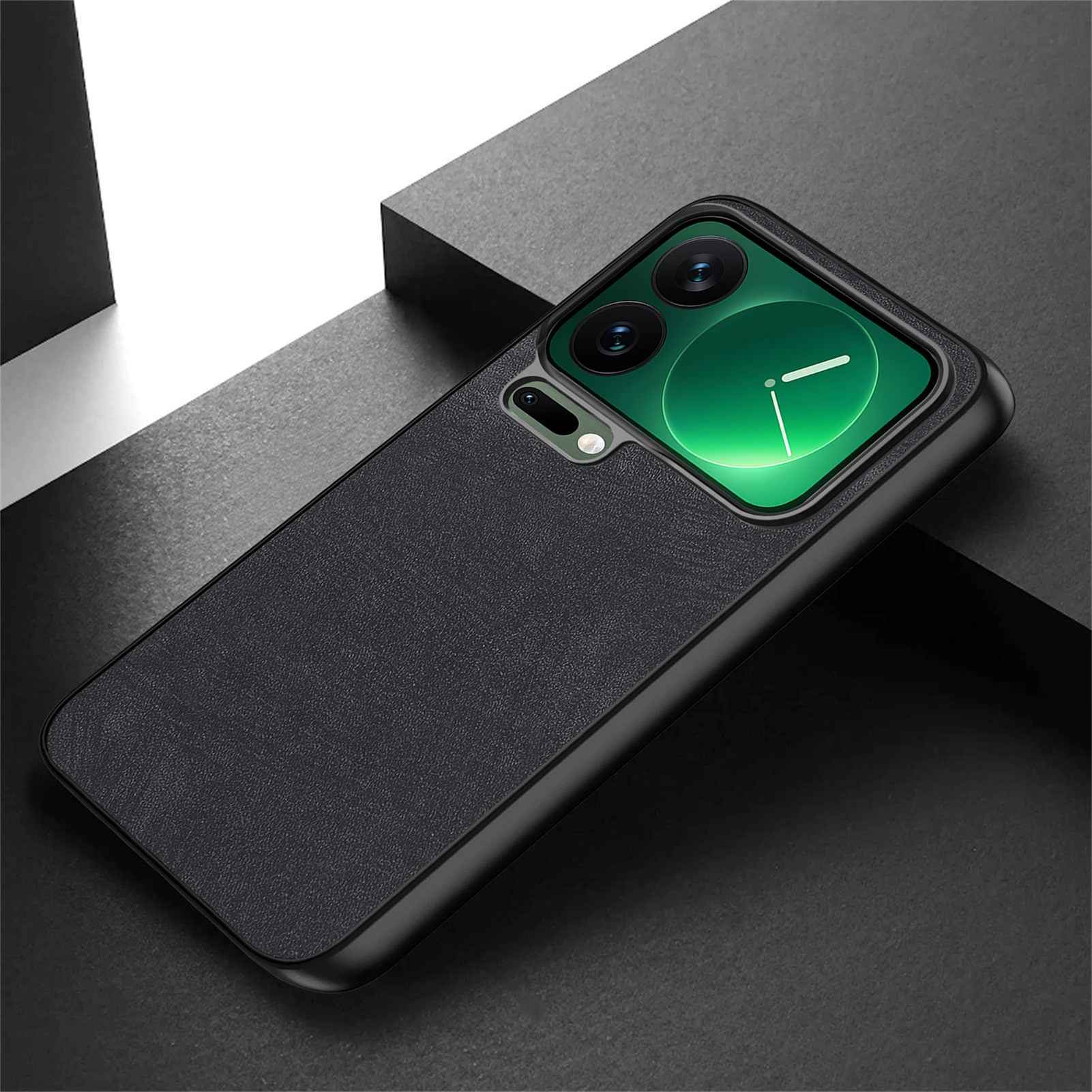 For Xiaomi 17 Pro Case Shockproof Slim Retro Leather Phone Back Cover - Black