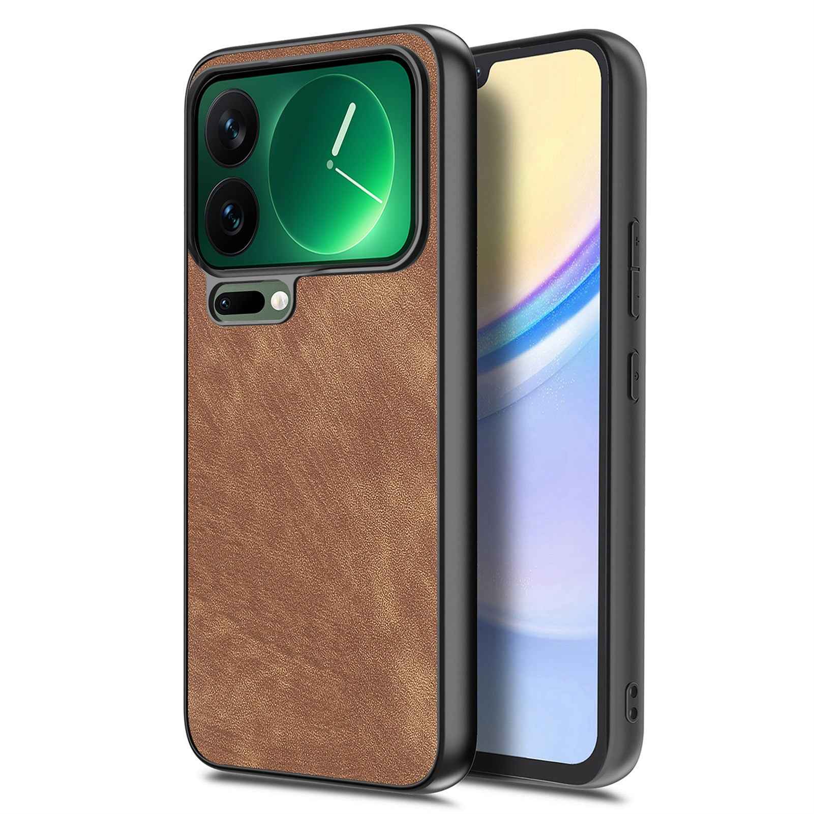 For Xiaomi 17 Pro Case Shockproof Slim Retro Leather Phone Back Cover - Brown