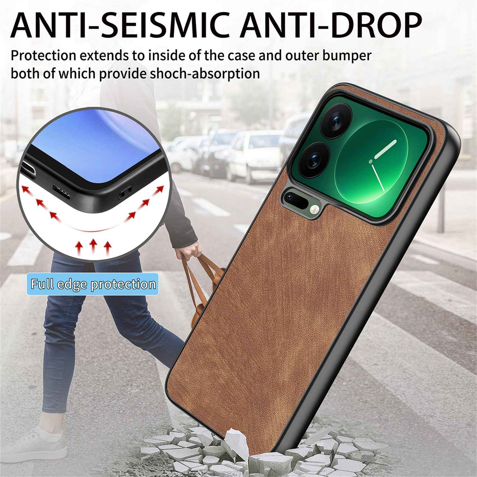 For Xiaomi 17 Pro Case Shockproof Slim Retro Leather Phone Back Cover - Brown
