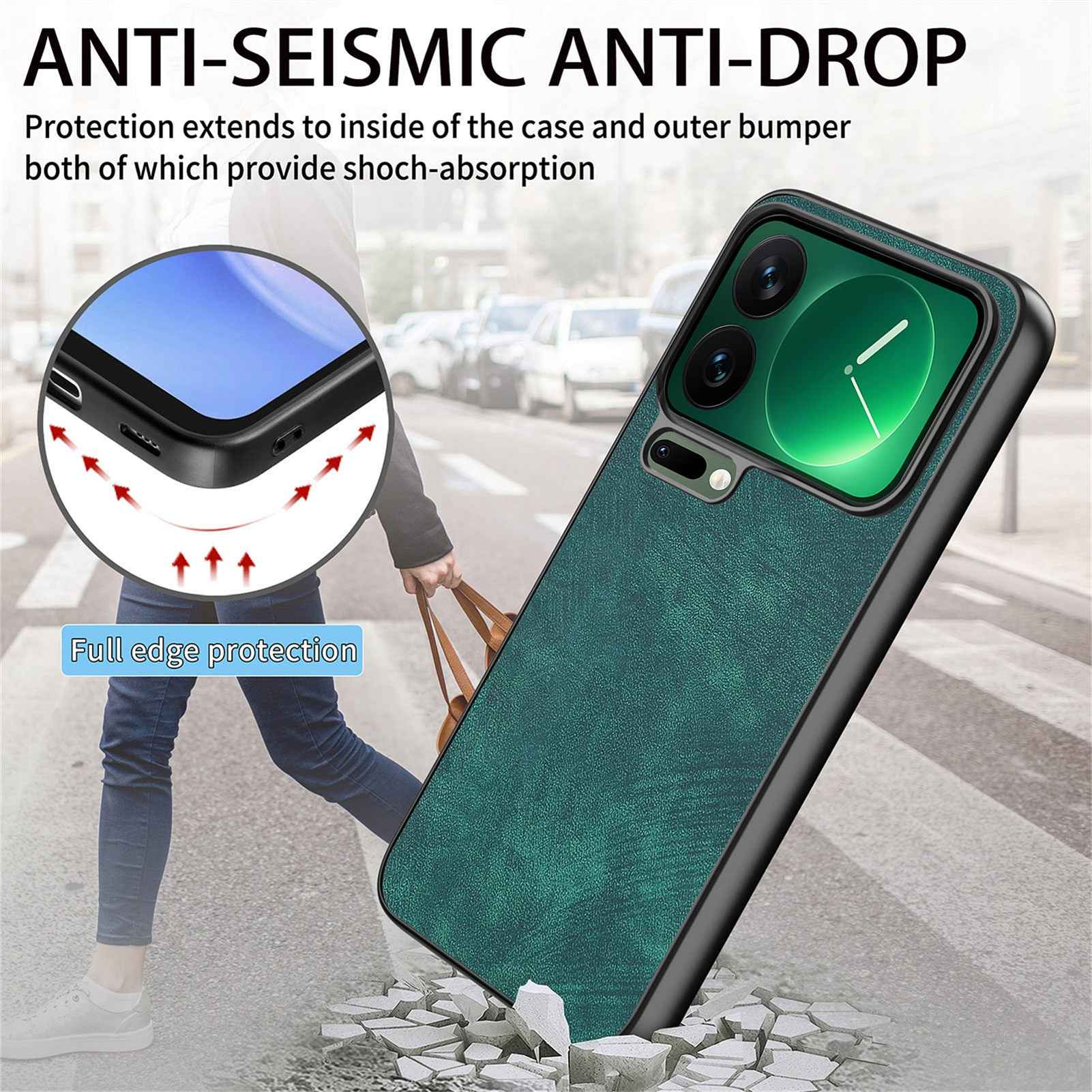 For Xiaomi 17 Pro Case Shockproof Slim Retro Leather Phone Back Cover - Green