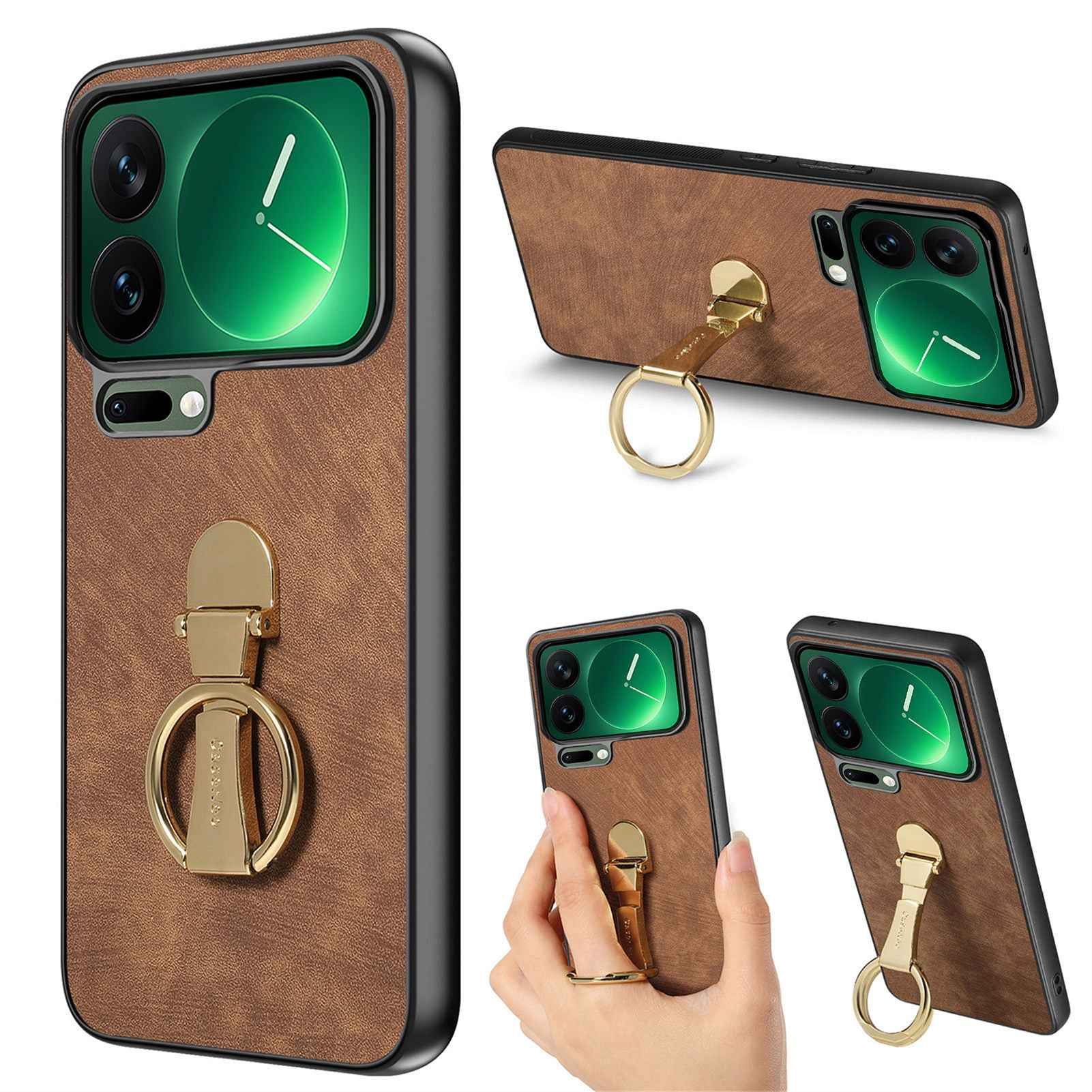 For Xiaomi 17 Pro Case CASENEO D22 Folding Kickstand Retro Leather Back Phone Cover - Brown