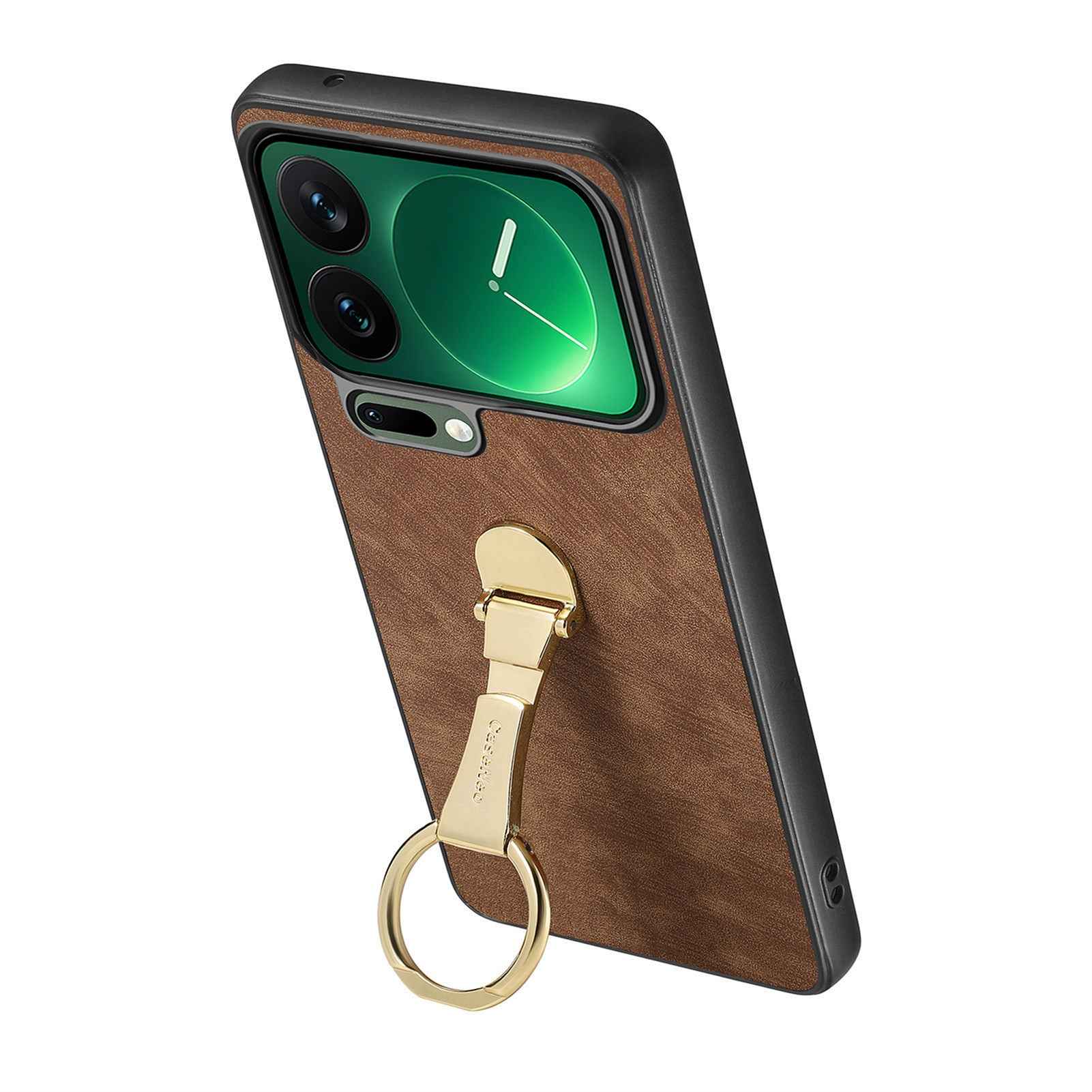 For Xiaomi 17 Pro Case CASENEO D22 Folding Kickstand Retro Leather Back Phone Cover - Brown
