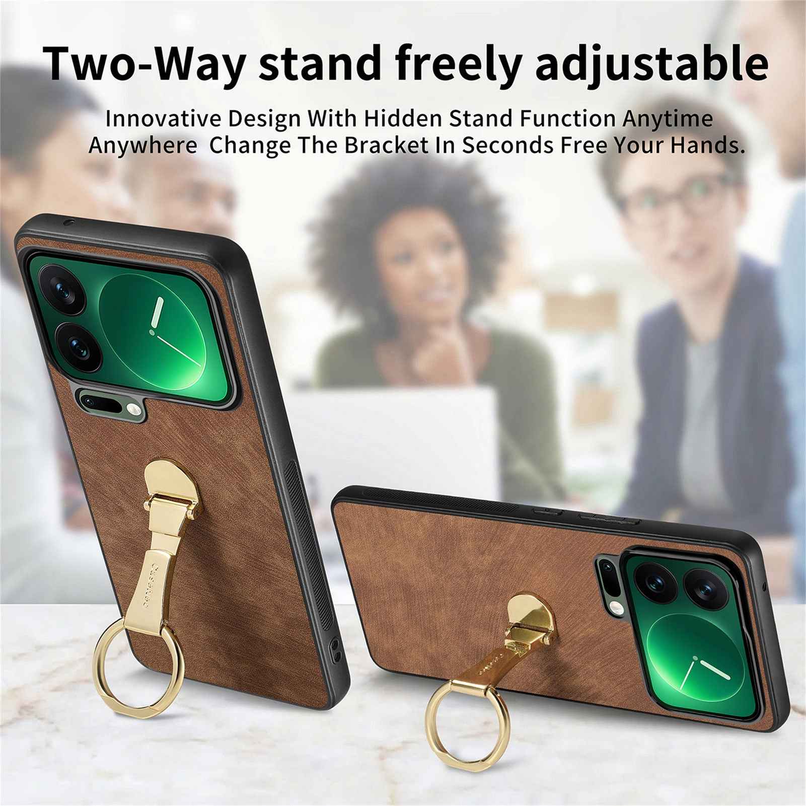 For Xiaomi 17 Pro Case CASENEO D22 Folding Kickstand Retro Leather Back Phone Cover - Brown