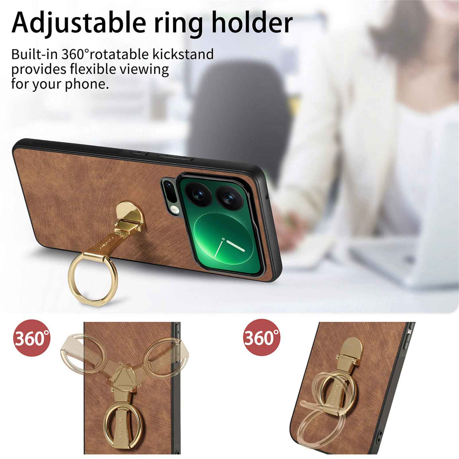 For Xiaomi 17 Pro Case CASENEO D22 Folding Kickstand Retro Leather Back Phone Cover - Brown