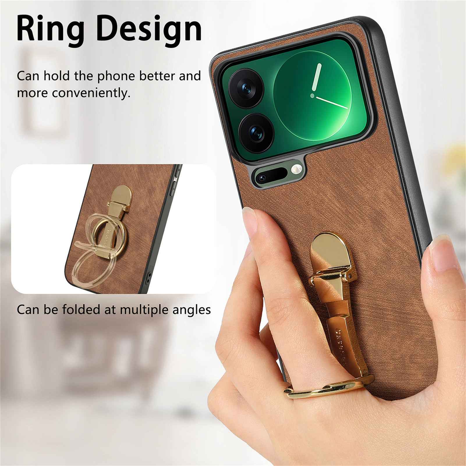 For Xiaomi 17 Pro Case CASENEO D22 Folding Kickstand Retro Leather Back Phone Cover - Brown