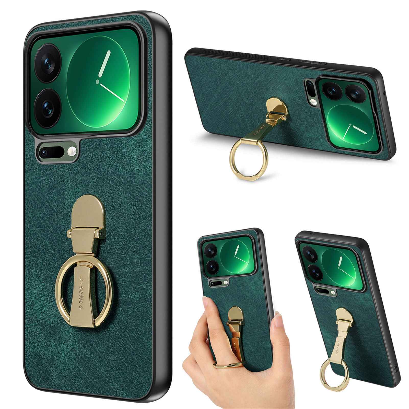 For Xiaomi 17 Pro Case CASENEO D22 Folding Kickstand Retro Leather Back Phone Cover - Green