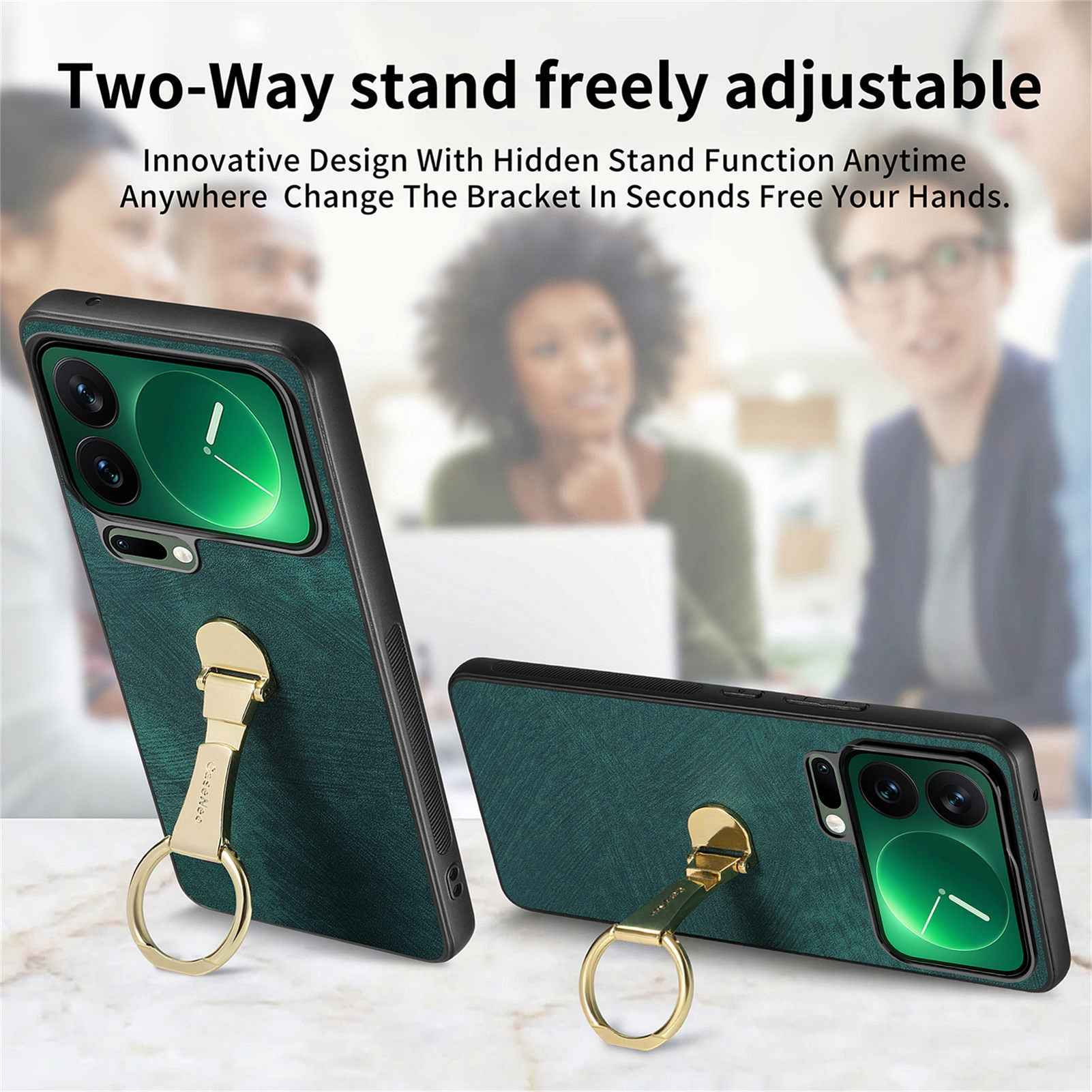 For Xiaomi 17 Pro Case CASENEO D22 Folding Kickstand Retro Leather Back Phone Cover - Green