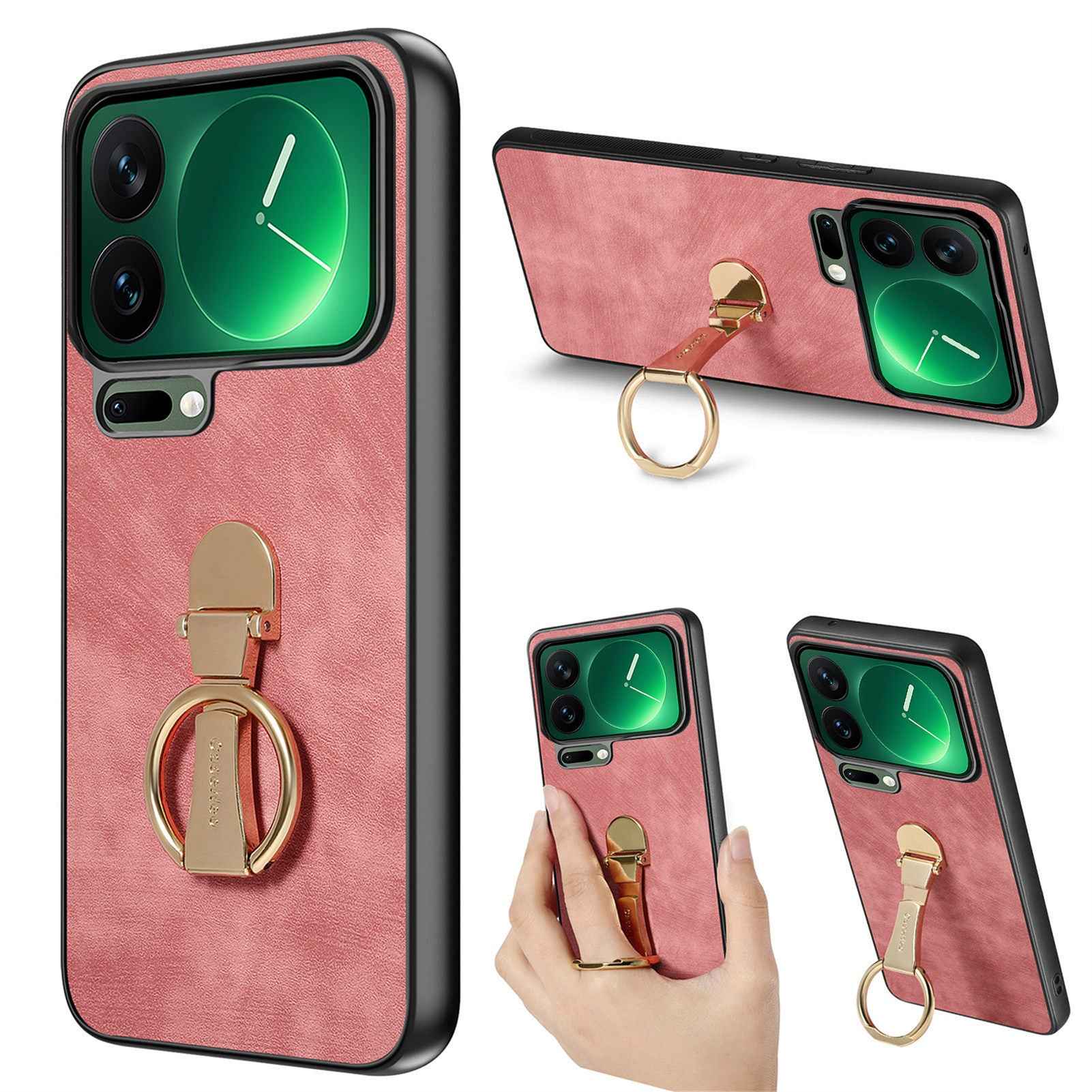 For Xiaomi 17 Pro Case CASENEO D22 Folding Kickstand Retro Leather Back Phone Cover - Pink