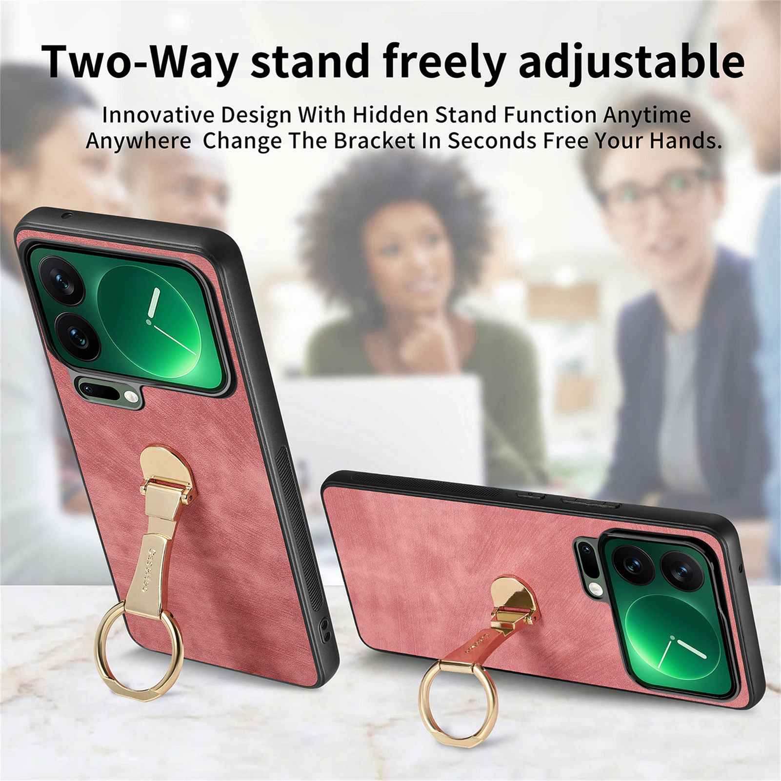 For Xiaomi 17 Pro Case CASENEO D22 Folding Kickstand Retro Leather Back Phone Cover - Pink