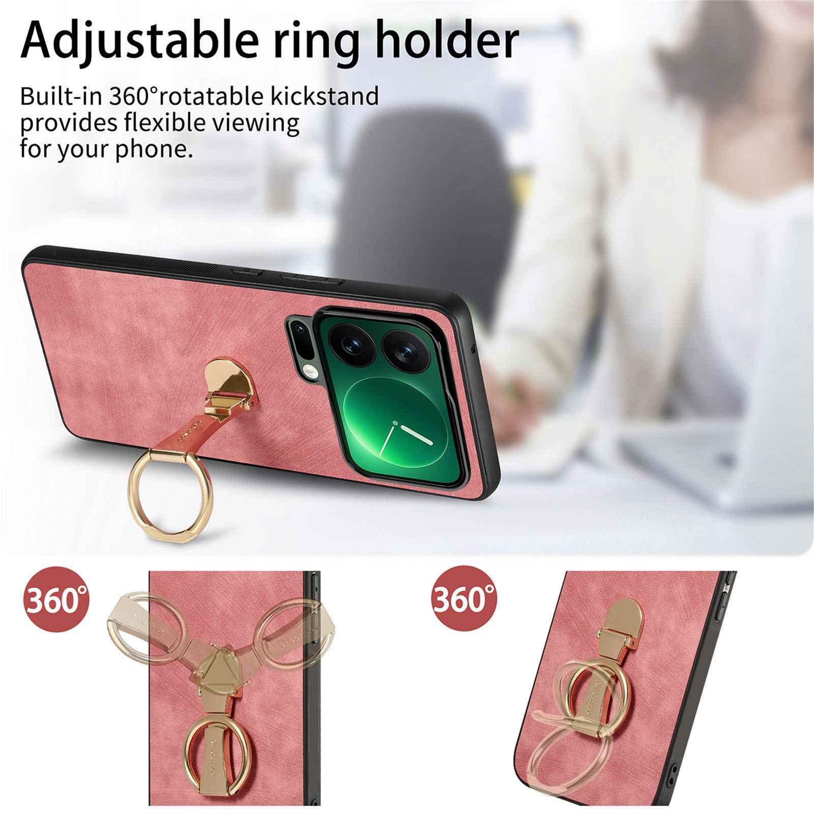 For Xiaomi 17 Pro Case CASENEO D22 Folding Kickstand Retro Leather Back Phone Cover - Pink