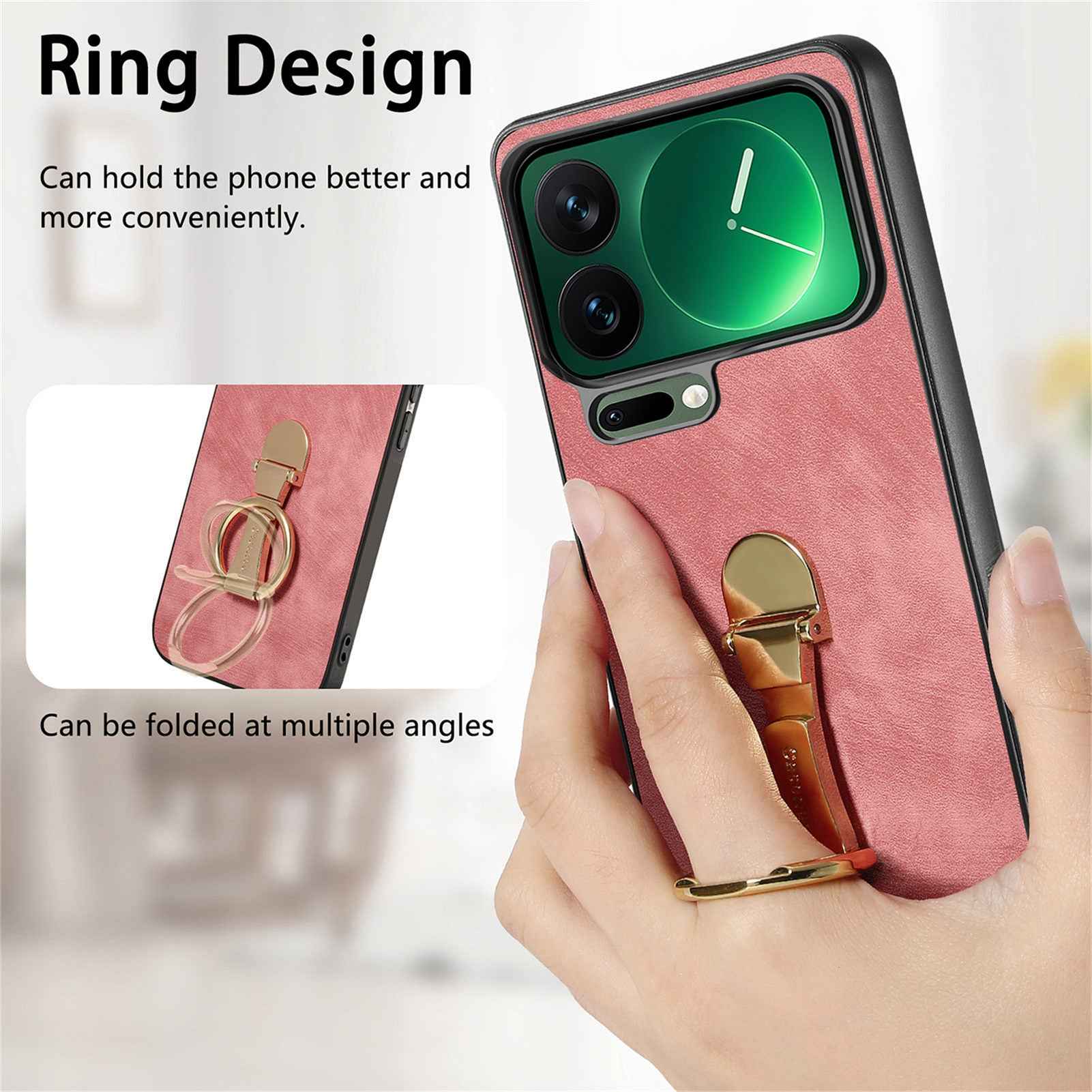 For Xiaomi 17 Pro Case CASENEO D22 Folding Kickstand Retro Leather Back Phone Cover - Pink