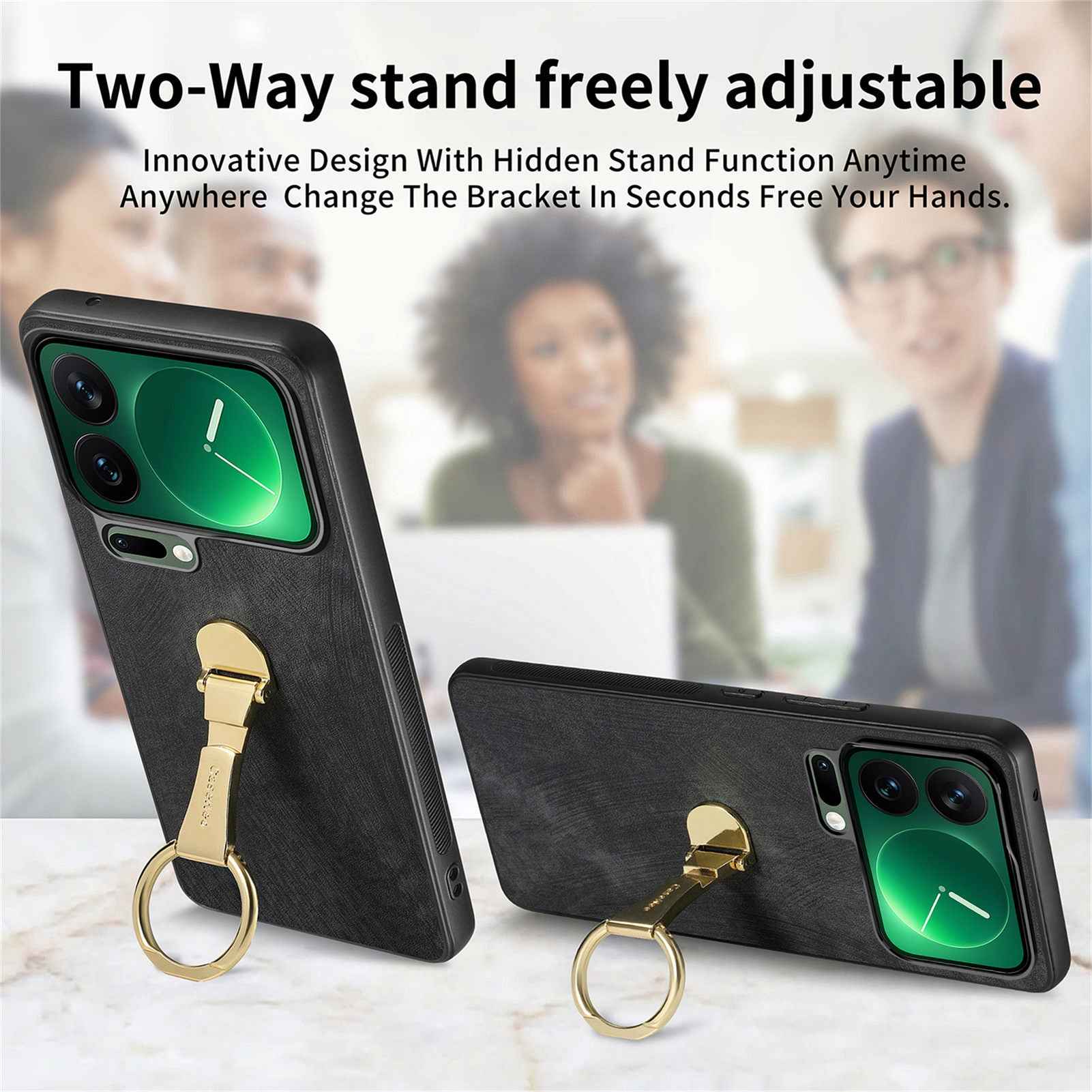 For Xiaomi 17 Pro Case CASENEO D22 Folding Kickstand Retro Leather Back Phone Cover - Black