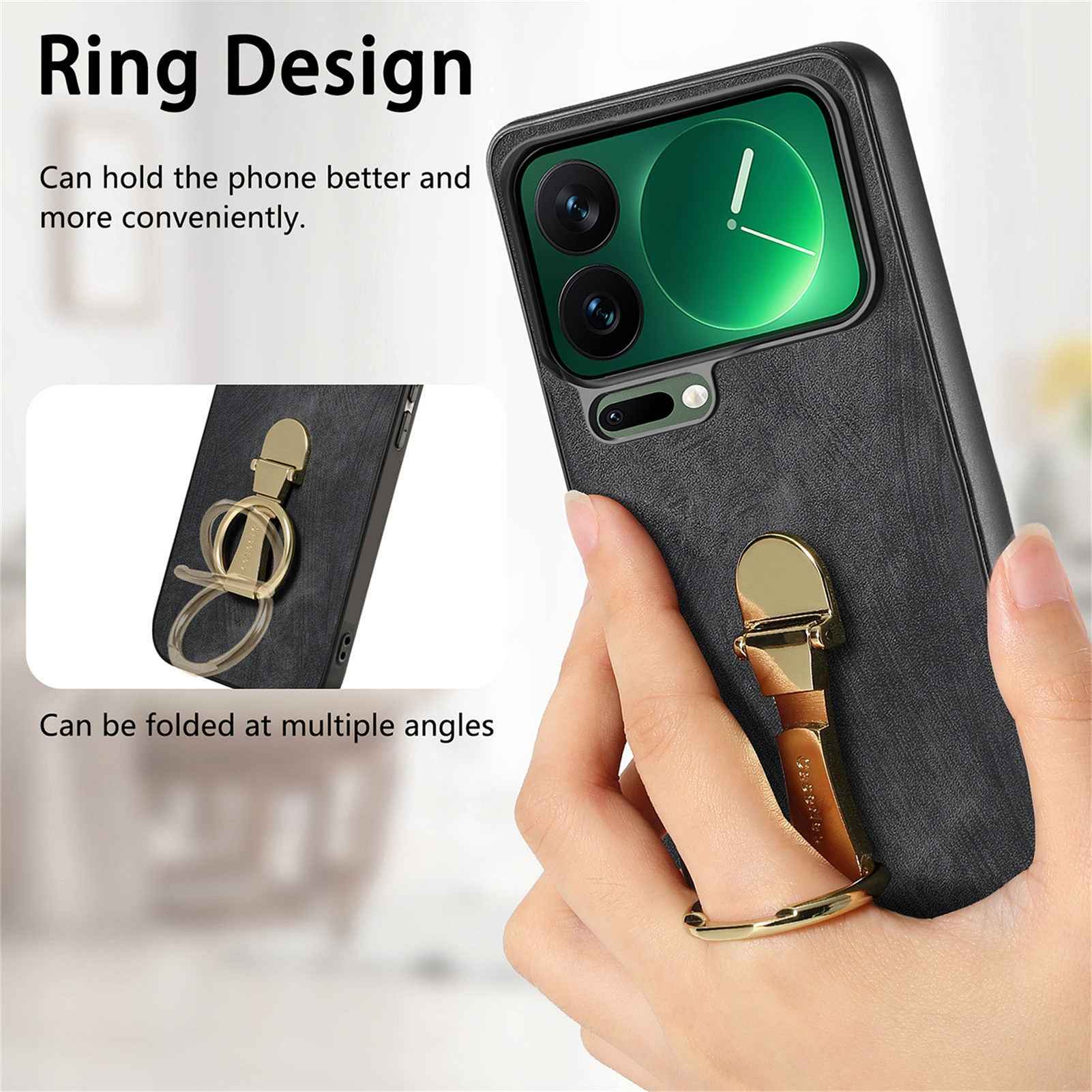 For Xiaomi 17 Pro Case CASENEO D22 Folding Kickstand Retro Leather Back Phone Cover - Black