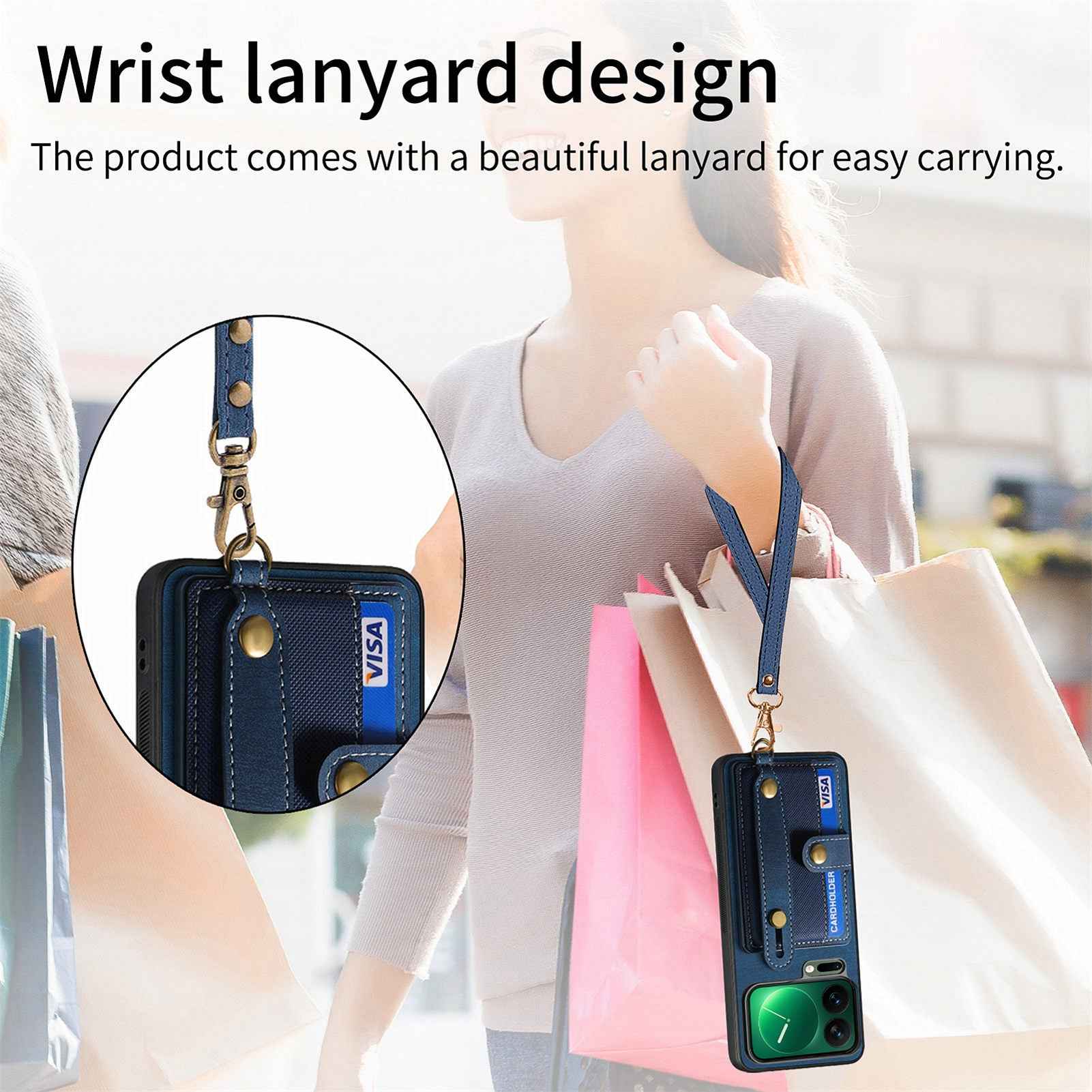For Xiaomi 17 Pro Retro PU Leather Back Cover with Card Holder and Wristband Kickstand - Blue