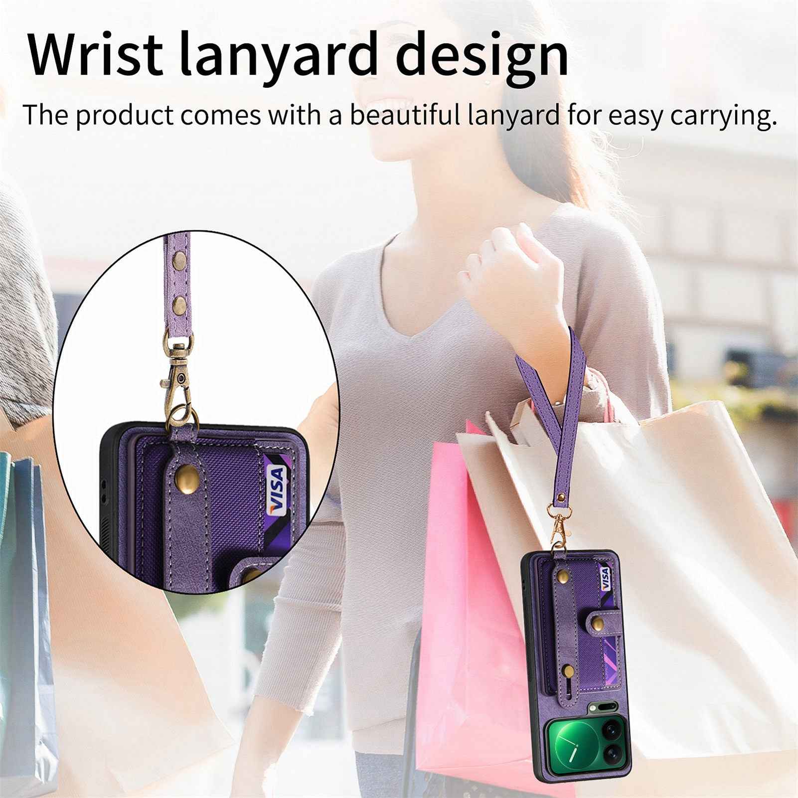 For Xiaomi 17 Pro Retro PU Leather Back Cover with Card Holder and Wristband Kickstand - Purple