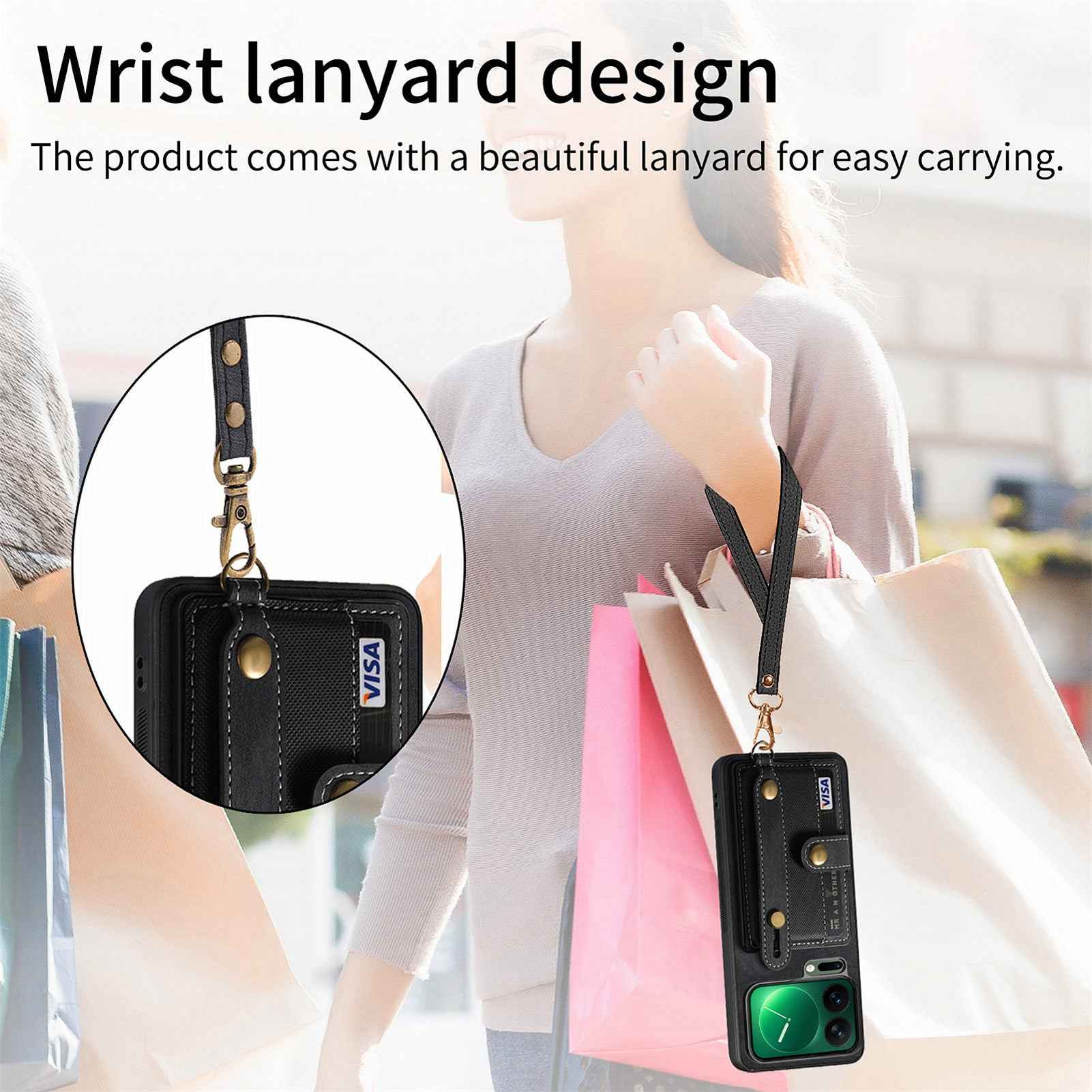 For Xiaomi 17 Pro Retro PU Leather Back Cover with Card Holder and Wristband Kickstand - Black