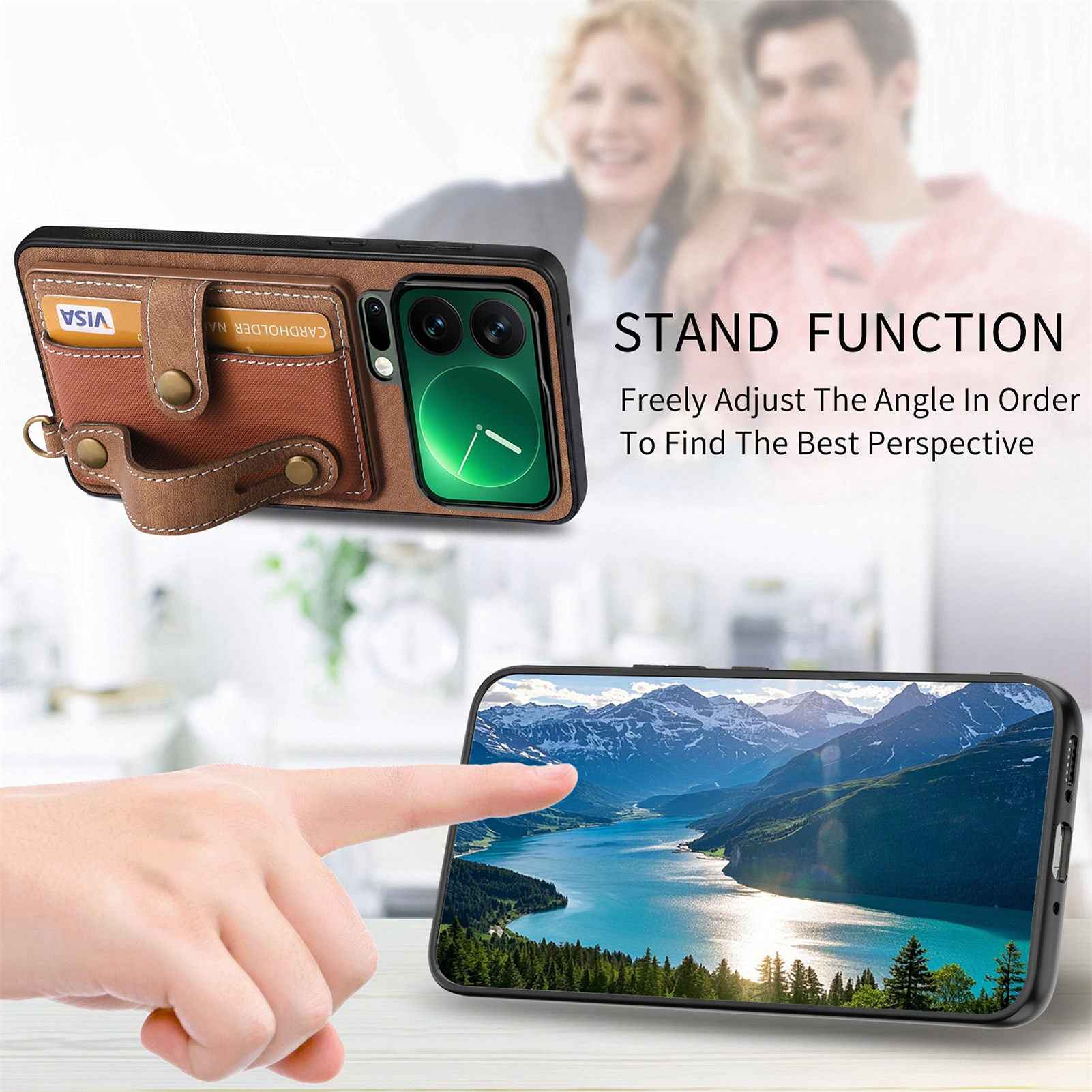 For Xiaomi 17 Pro Retro PU Leather Back Cover with Card Holder and Wristband Kickstand - Brown