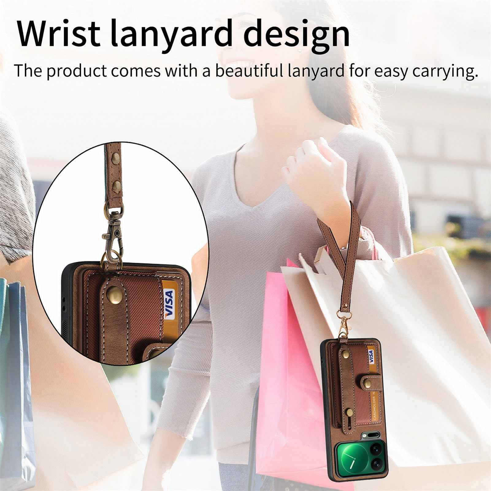 For Xiaomi 17 Pro Retro PU Leather Back Cover with Card Holder and Wristband Kickstand - Brown