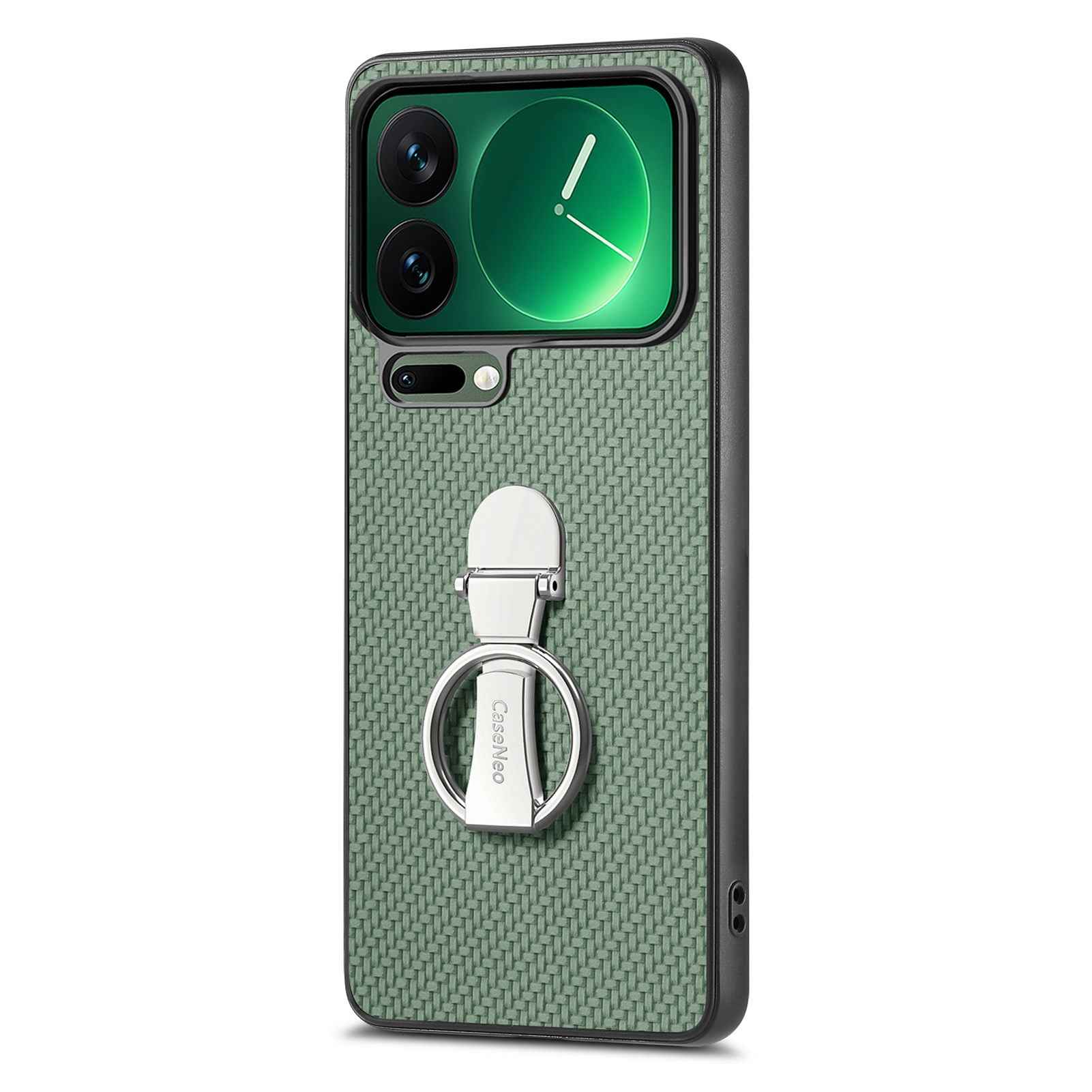 For Xiaomi 17 Pro Case Card Holder Kickstand Carbon Fiber Texture Back Cover - Green