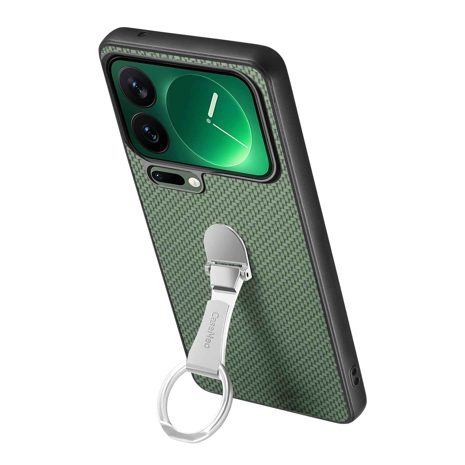 For Xiaomi 17 Pro Case Card Holder Kickstand Carbon Fiber Texture Back Cover - Green
