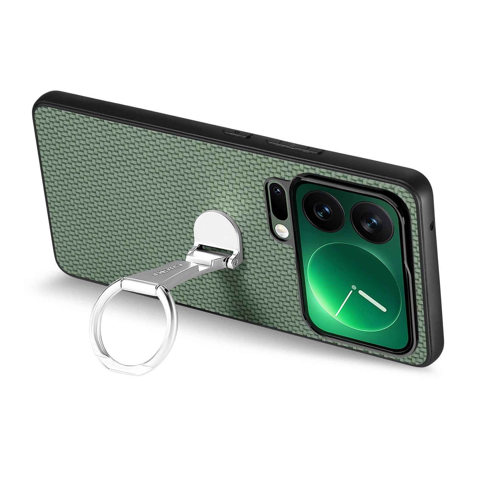 For Xiaomi 17 Pro Case Card Holder Kickstand Carbon Fiber Texture Back Cover - Green